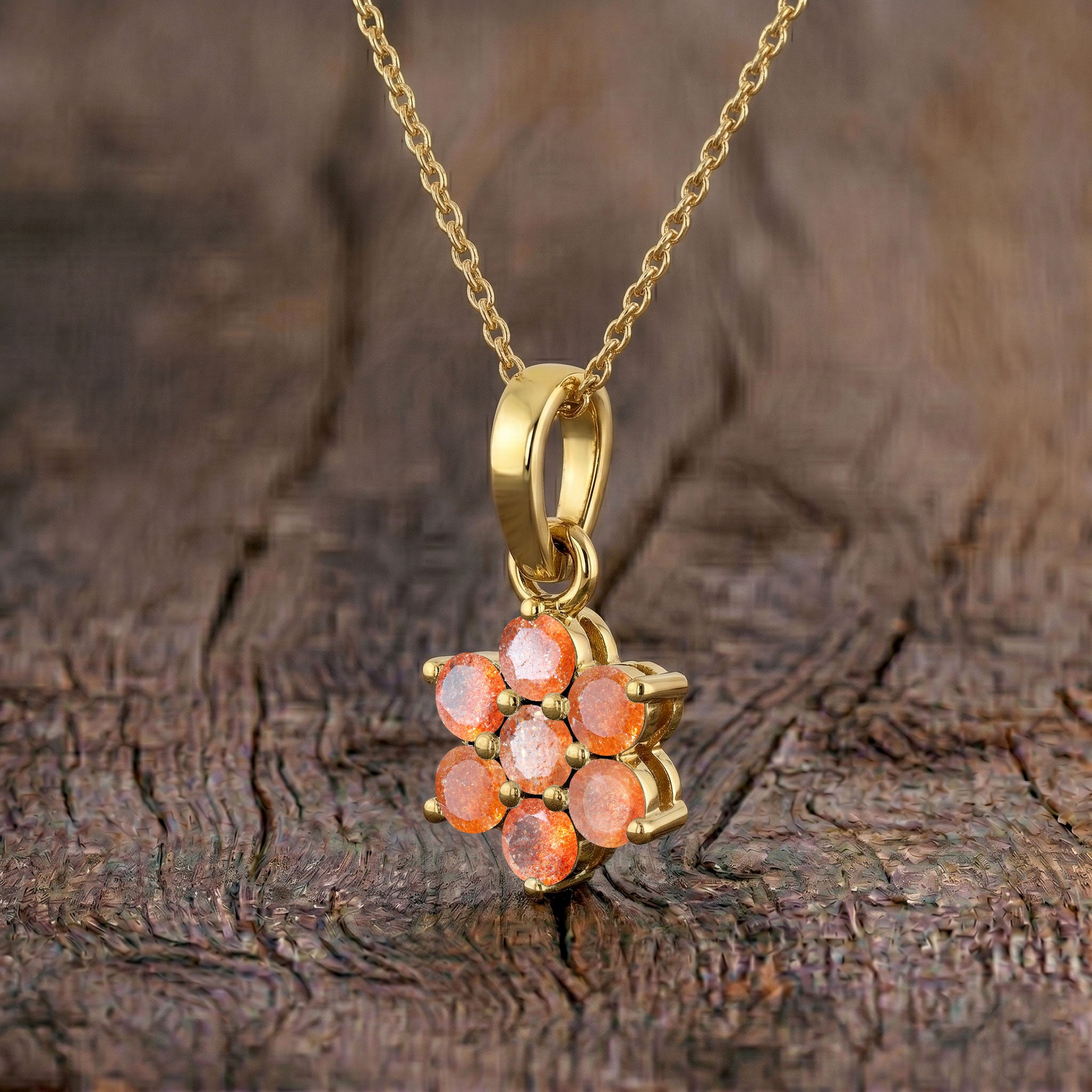 Minimalist sunstone jewelry necklace with elegant floral pendant design