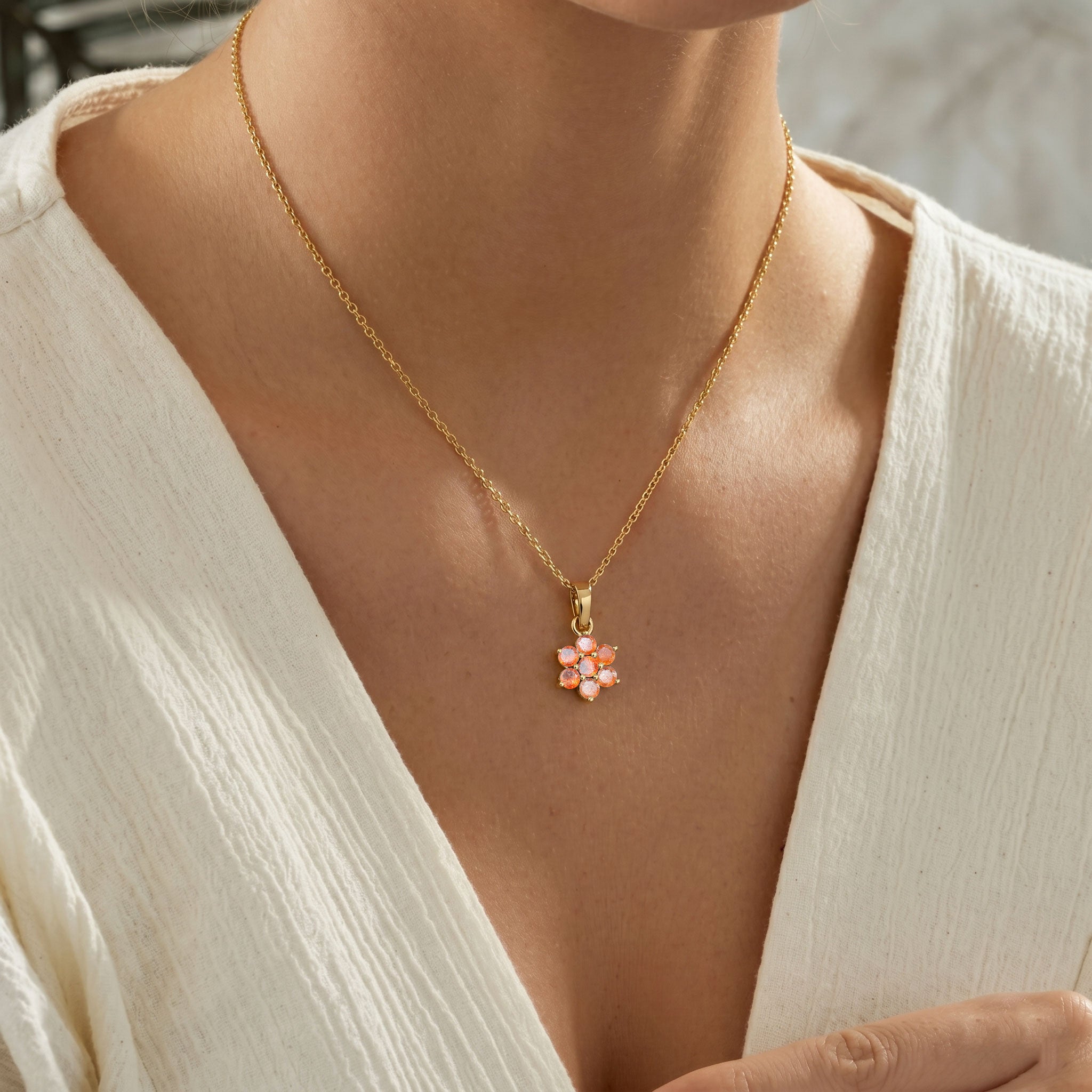Handmade sunstone pendant necklace for women with a unique botanical style