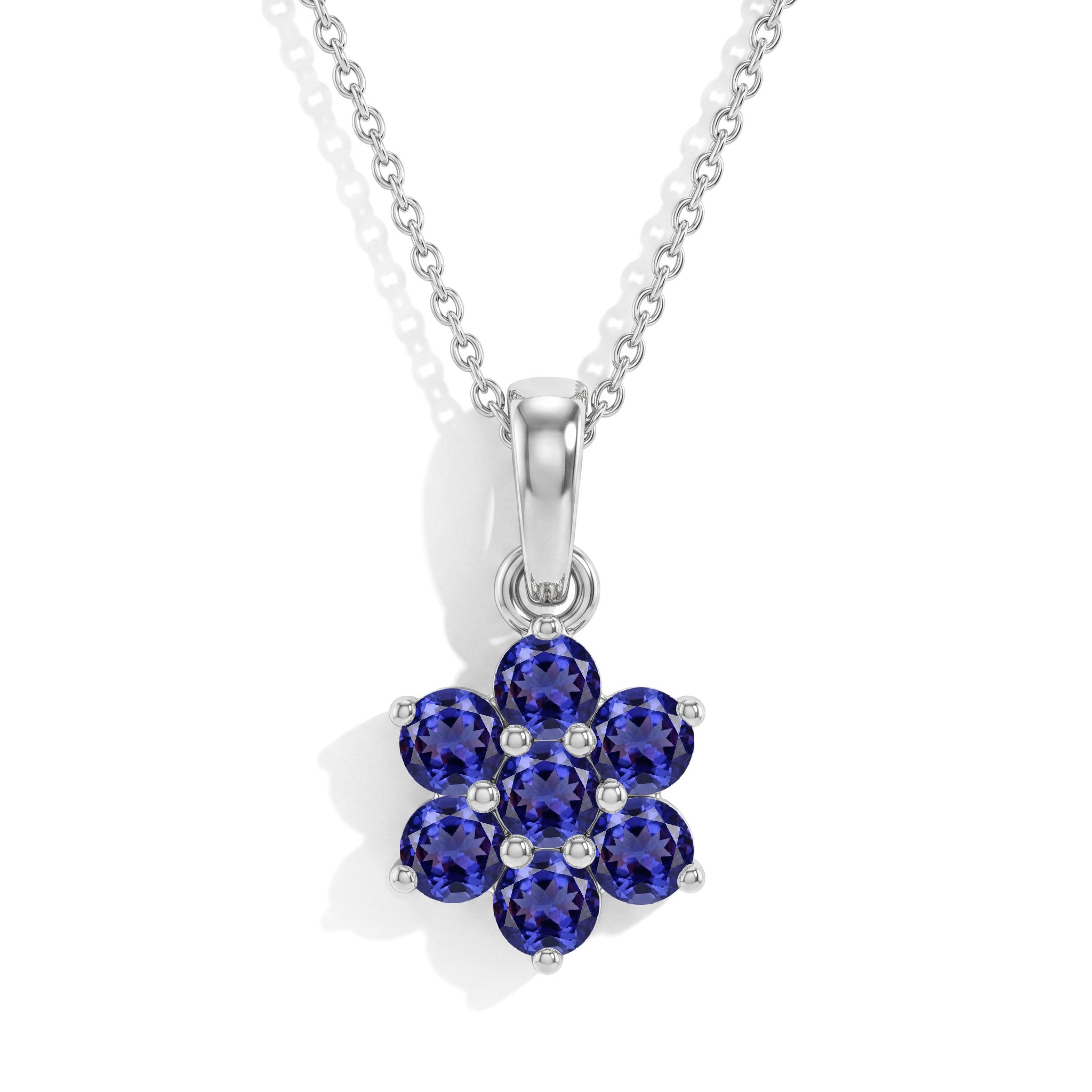 "Tanzanite flower pendant necklace with 925 sterling silver and yellow gold filled details