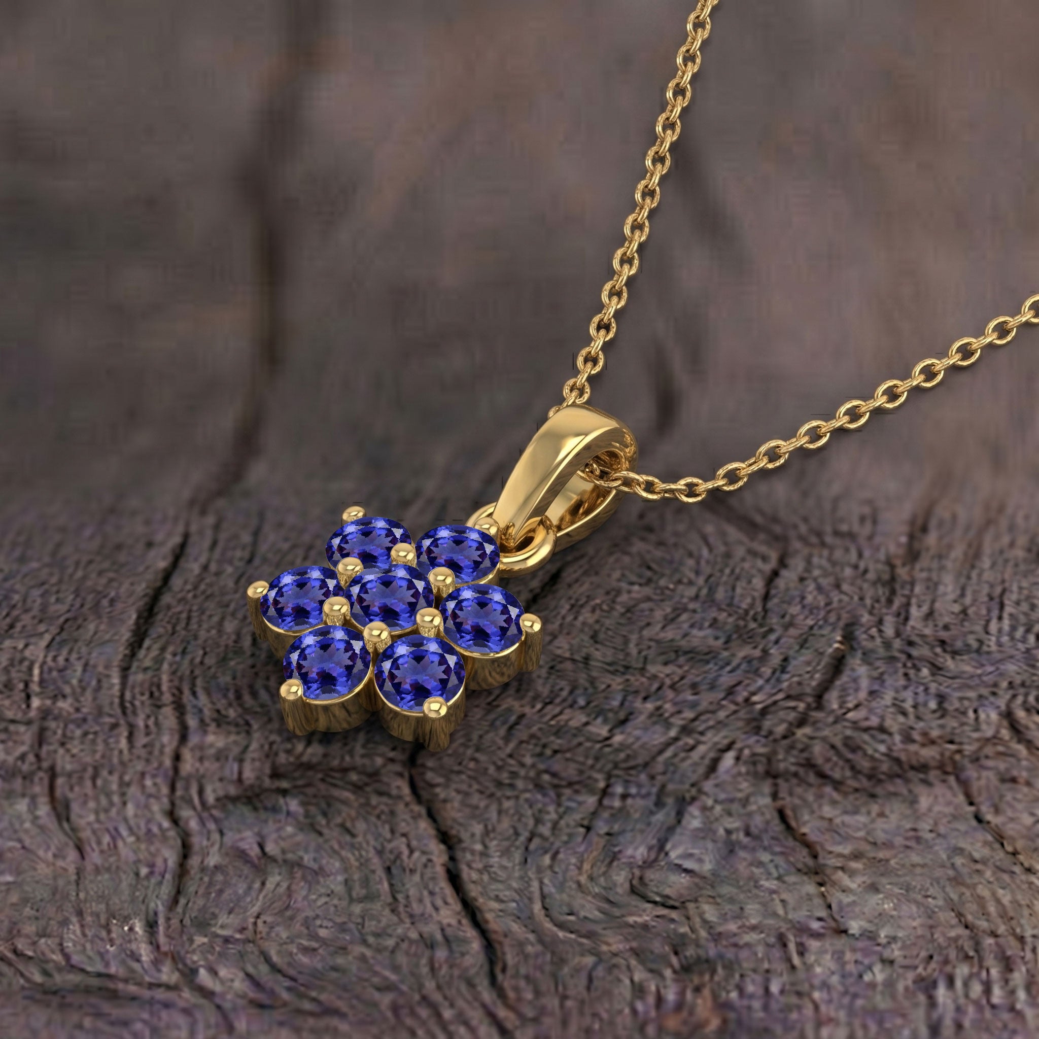 Minimalist flower pendant necklace with rare tanzanite gemstones