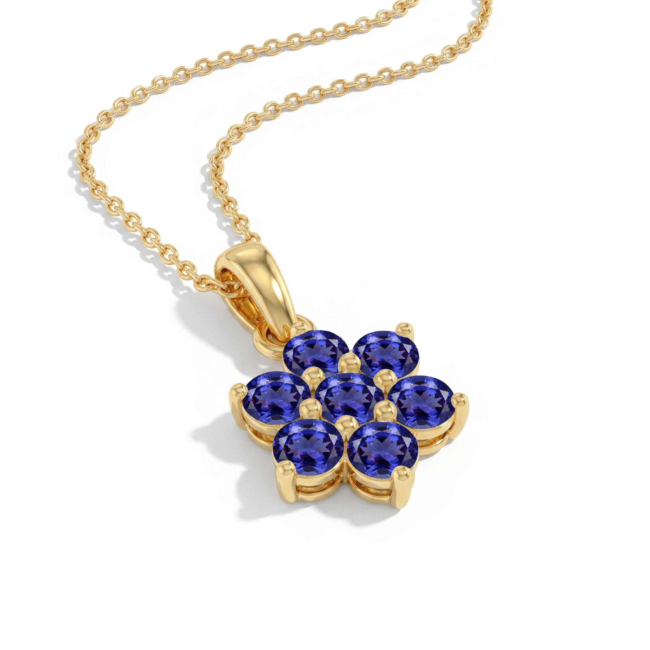 Nature inspired flower necklace featuring beautiful tanzanite stones