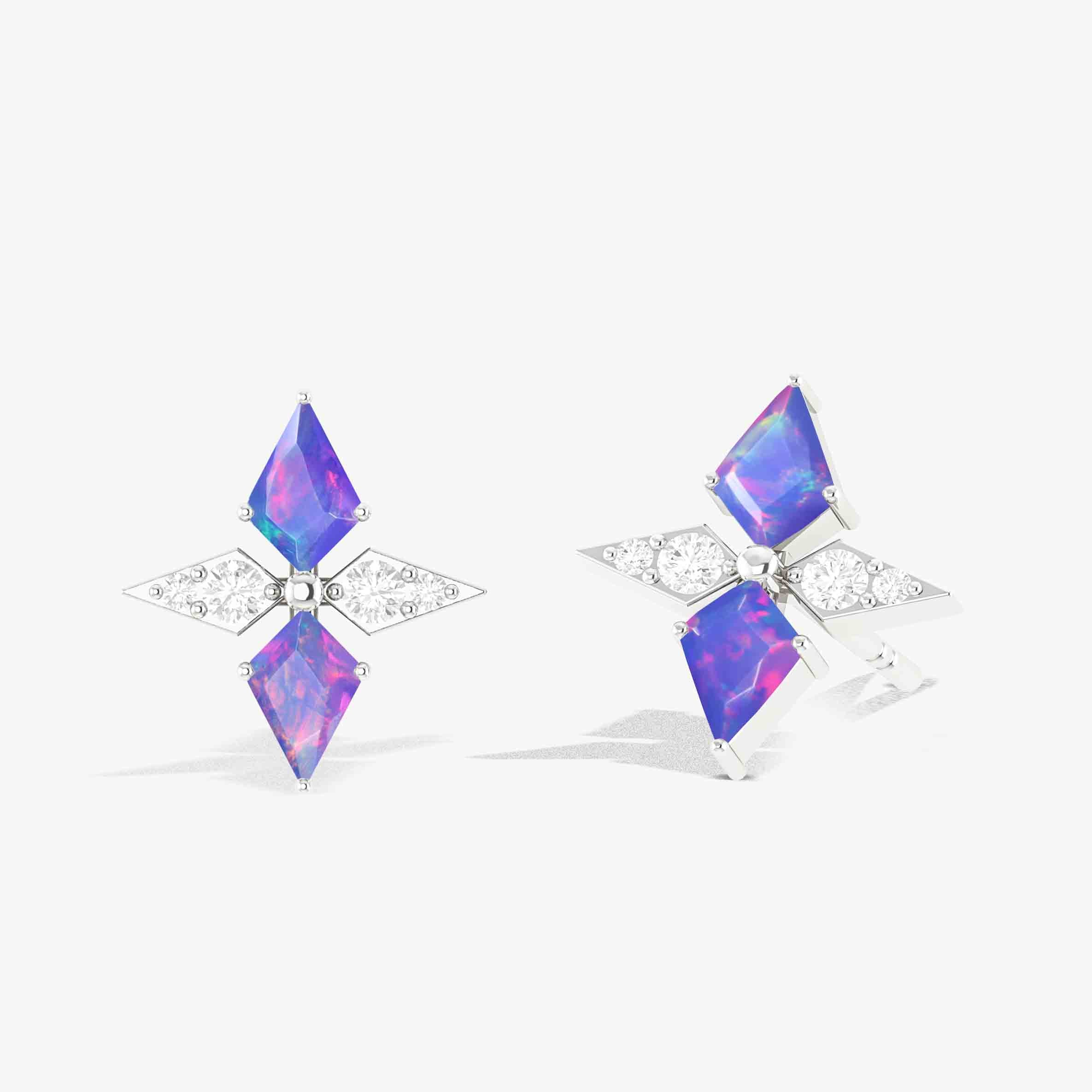 Lavender Opal Dual Kite Gemstone Floral Stud Earrings