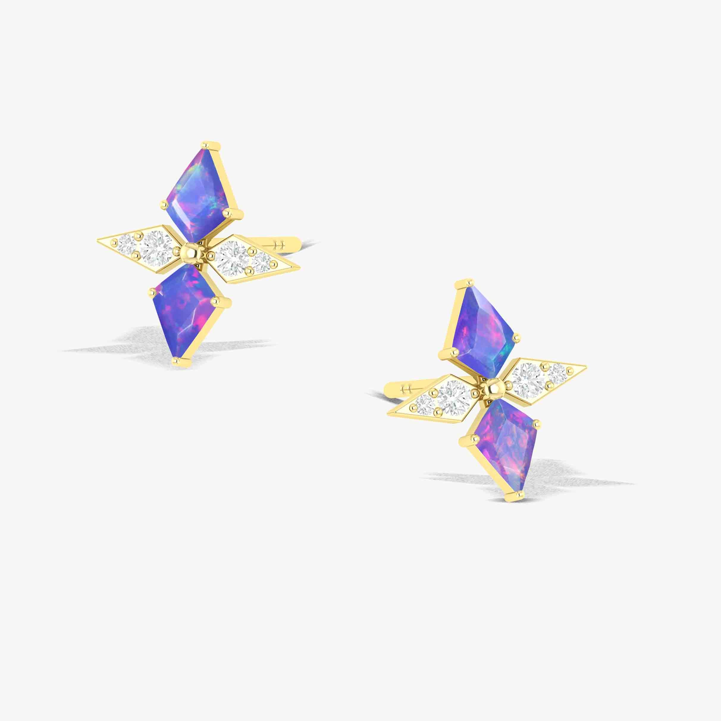 Lavender Opal Dual Kite Gemstone Floral Stud Earrings