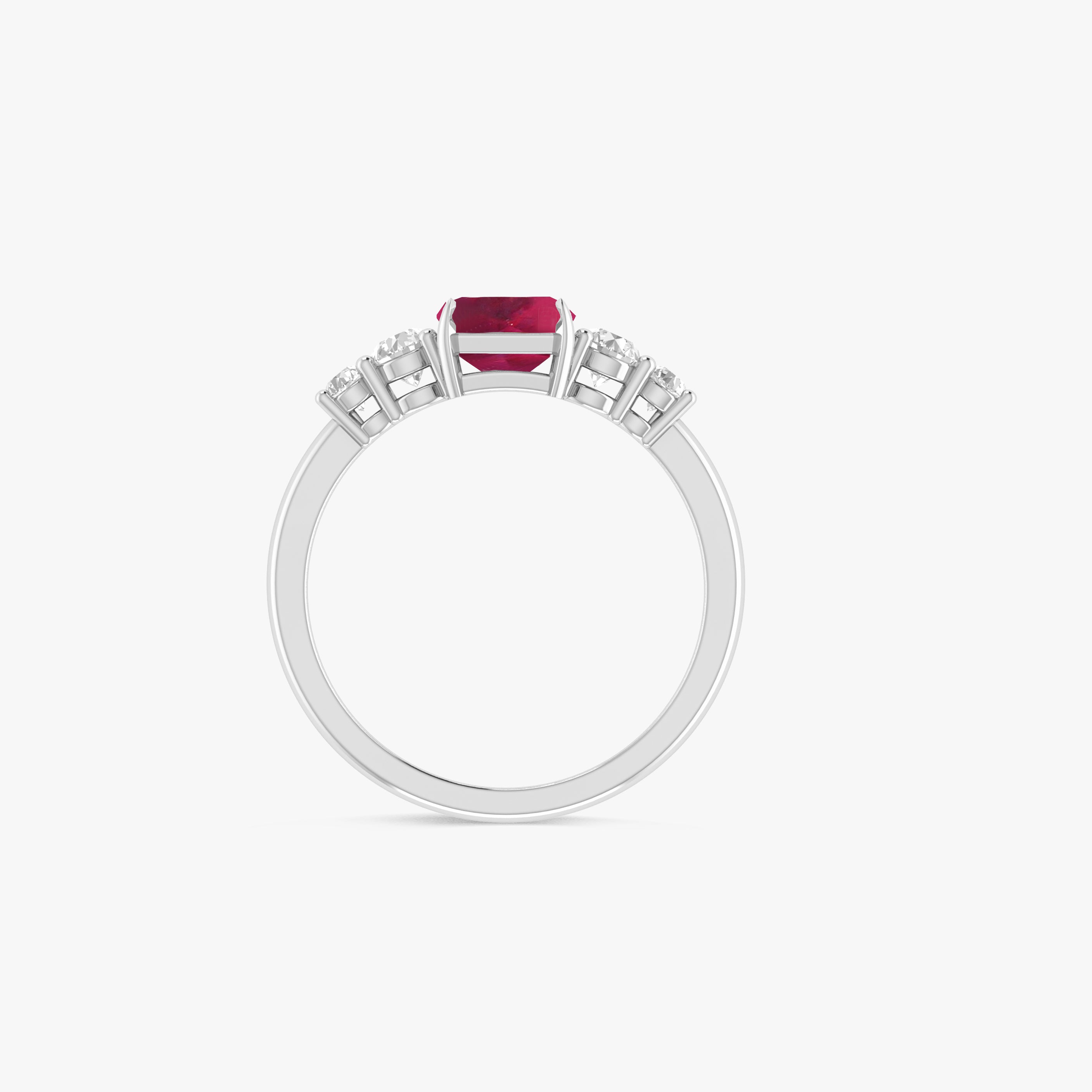 Natural Ruby Square Stone with Side Zircon Statement Ring