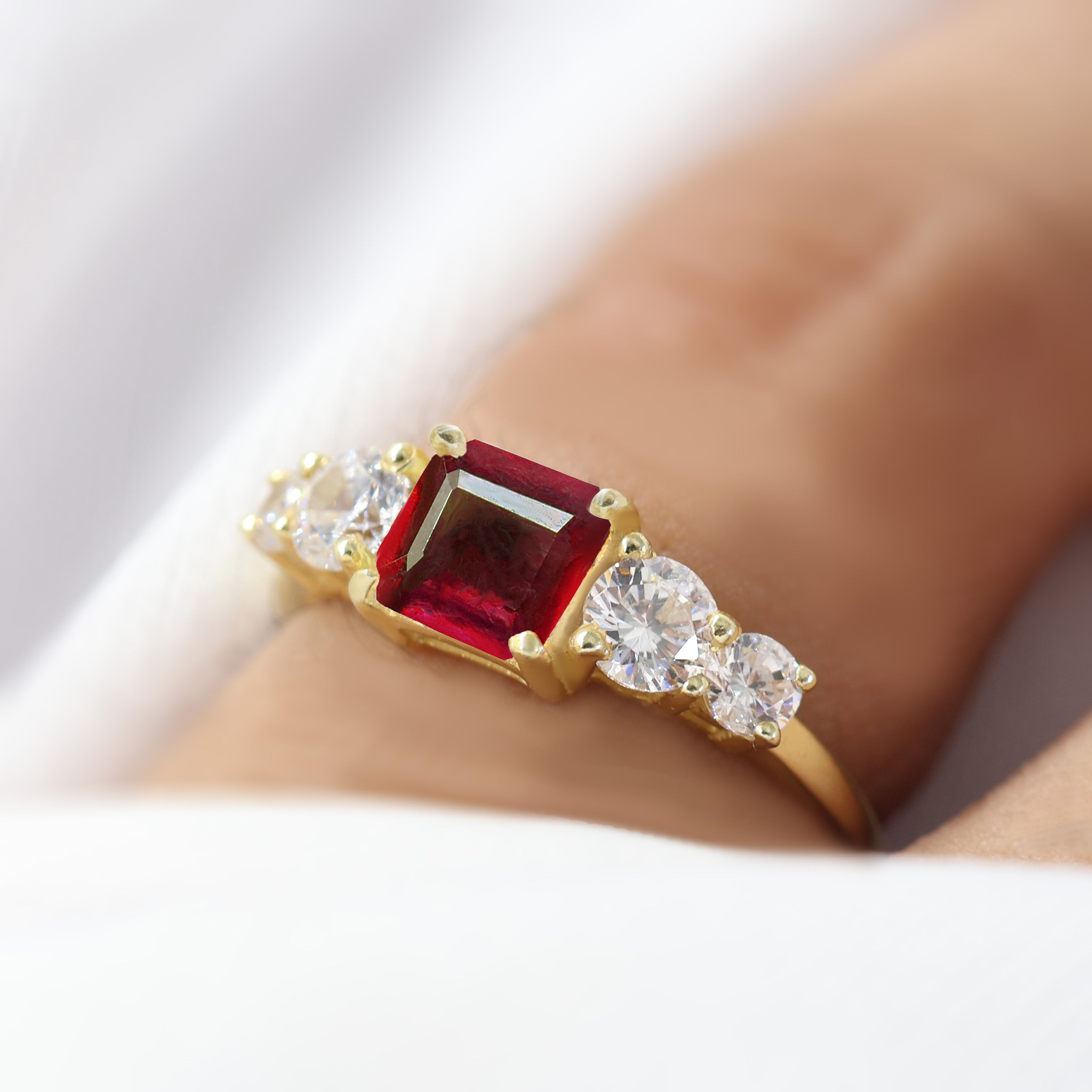 Natural Red Ruby Faceted Octagon Gemstone Ring