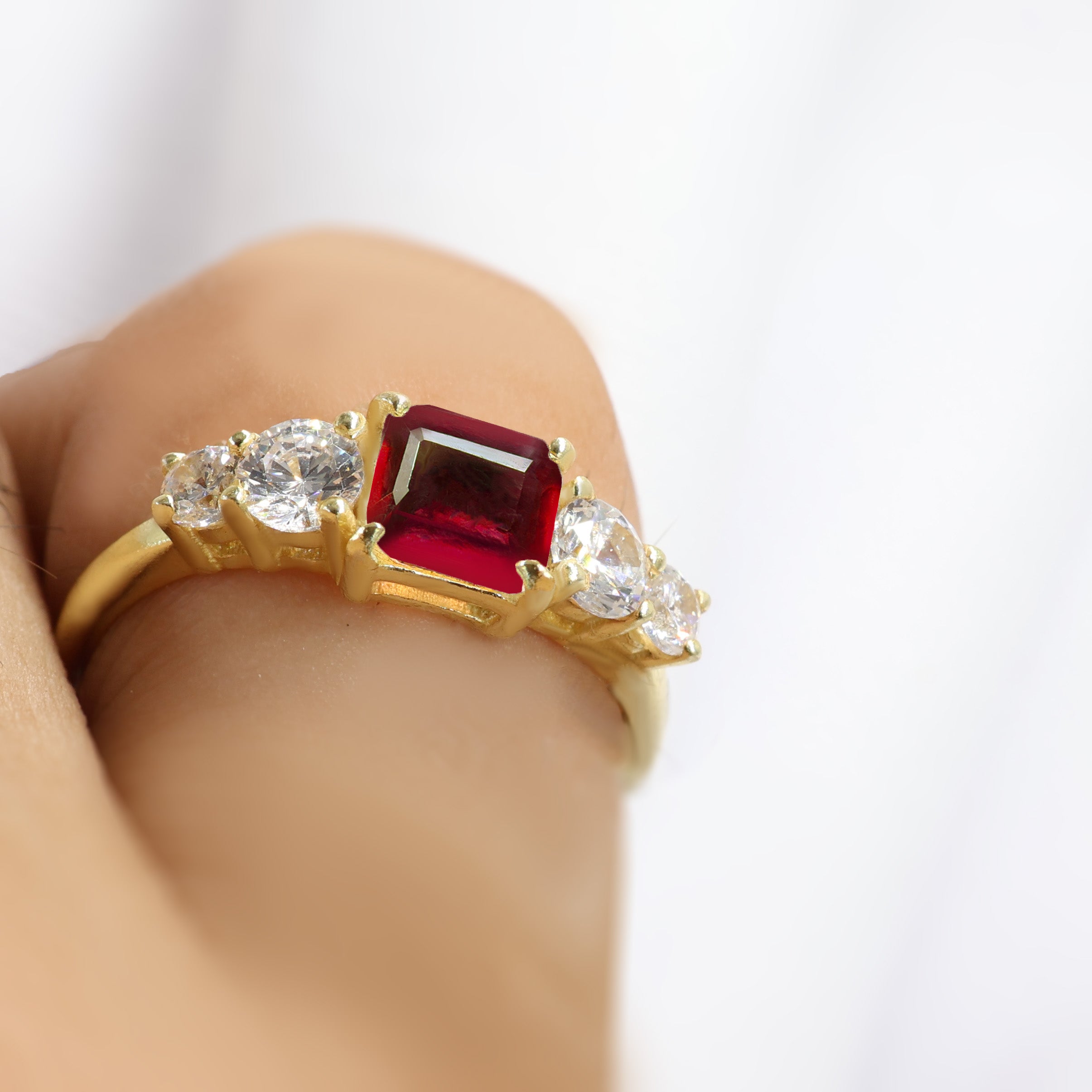 Natural Red Ruby Faceted Octagon Gemstone Ring