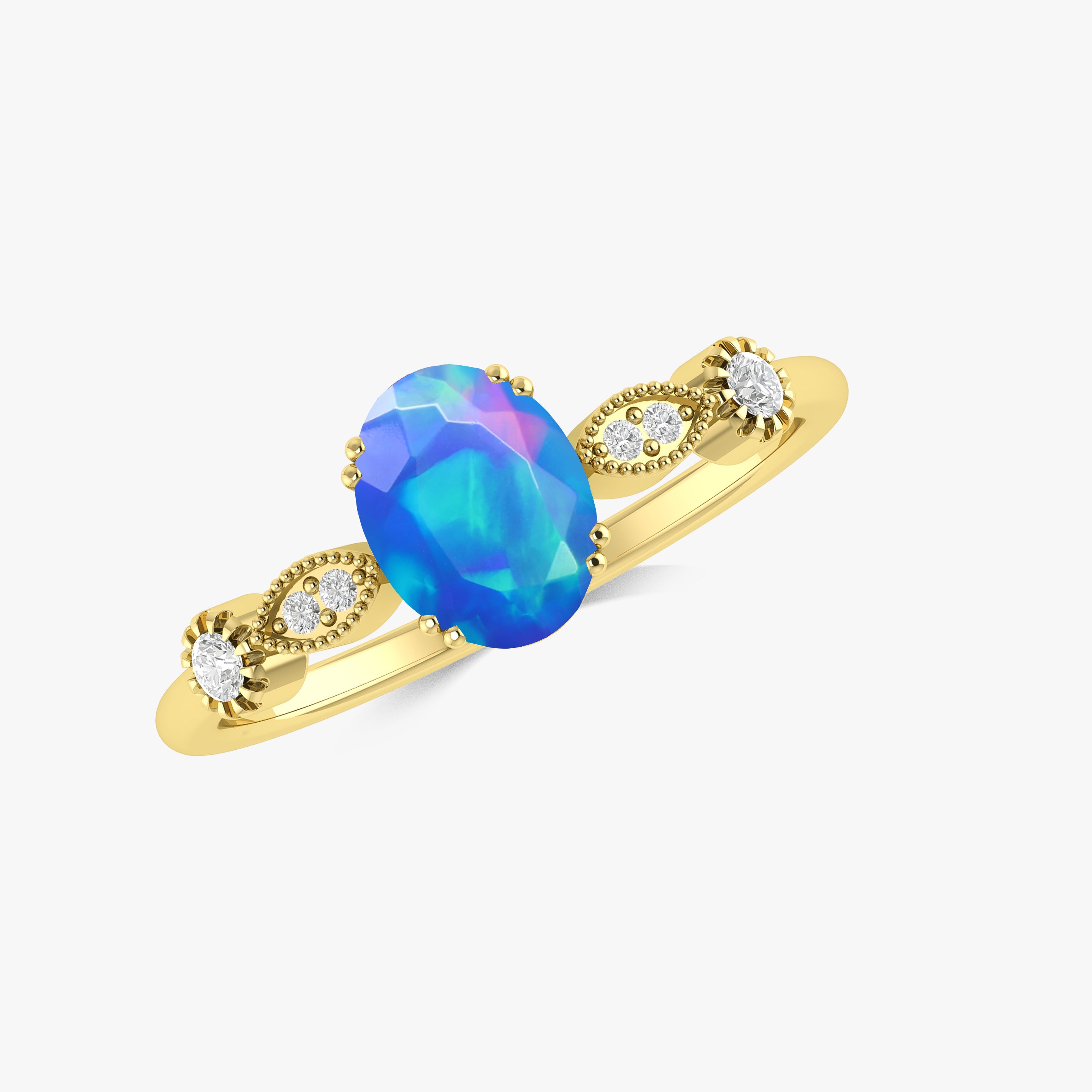 Blue Multifire Oval Ethiopian Opal Ring for Women