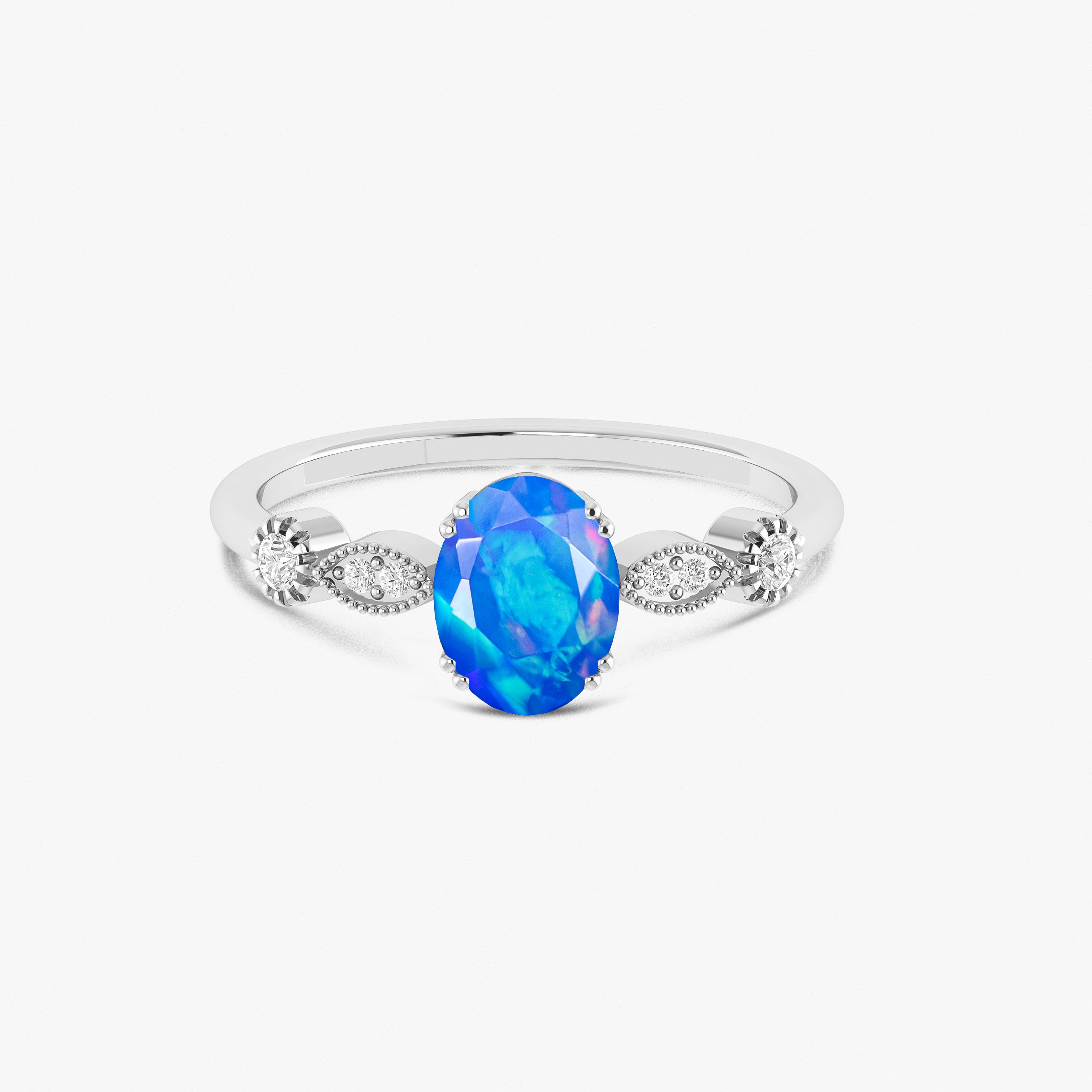 Blue Multifire Oval Ethiopian Opal Ring for Women