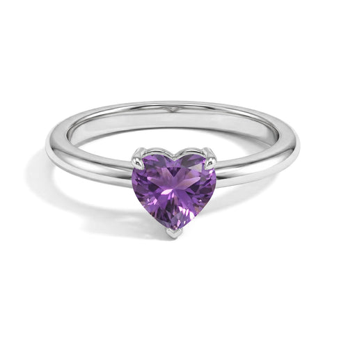 Heart Cut Natural Amethyst Solitaire Ring for Women in 925 Sterling Silver or Yellow Gold Filled