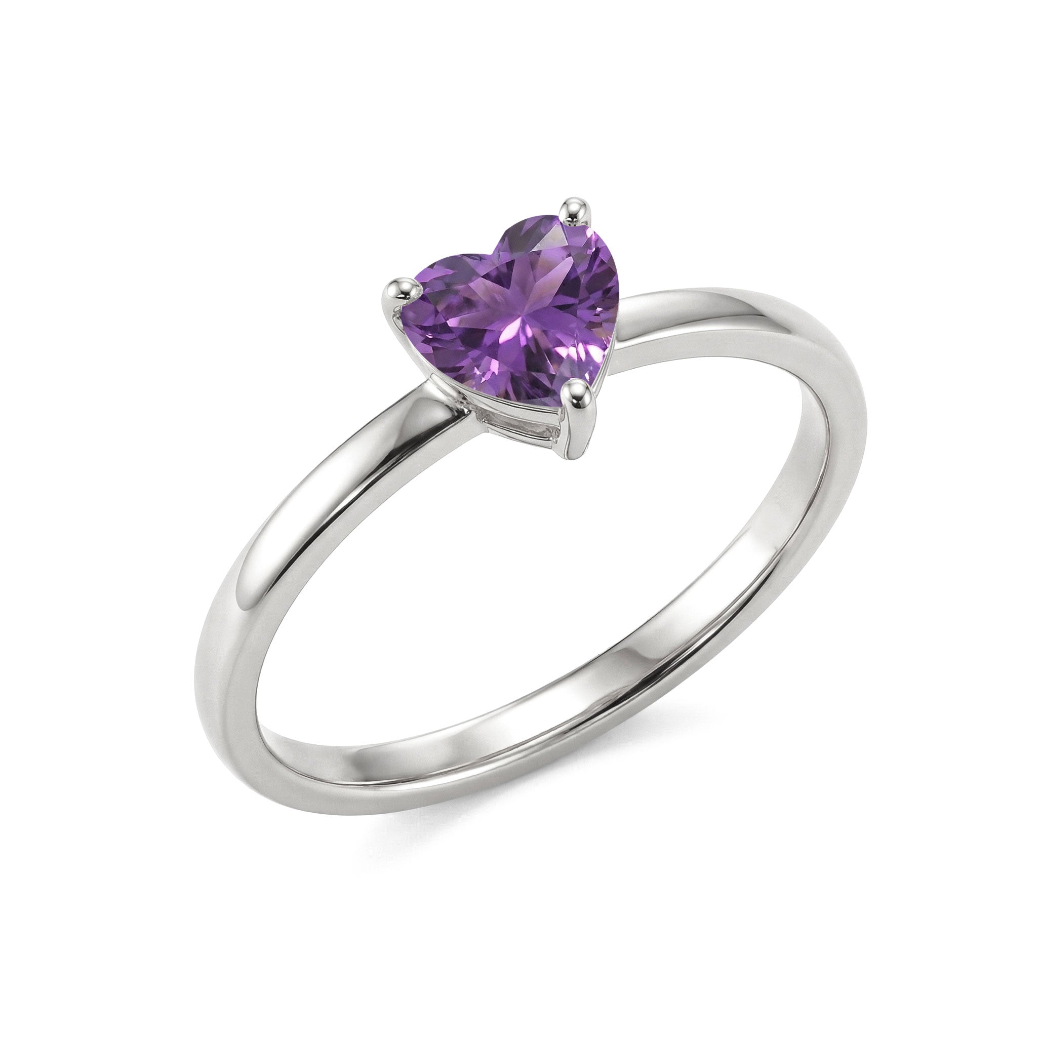 natural amethyst gemstone jewelry, heart shaped solitaire ring, february birthstone accessory, polished silver jewelry, gold filled jewelry choice, elegant handcrafted ring, women's romantic gift, timeless fashion jewelry, delicate gemstone design, luxury heart ring, fine jewelry collection, classic accessory