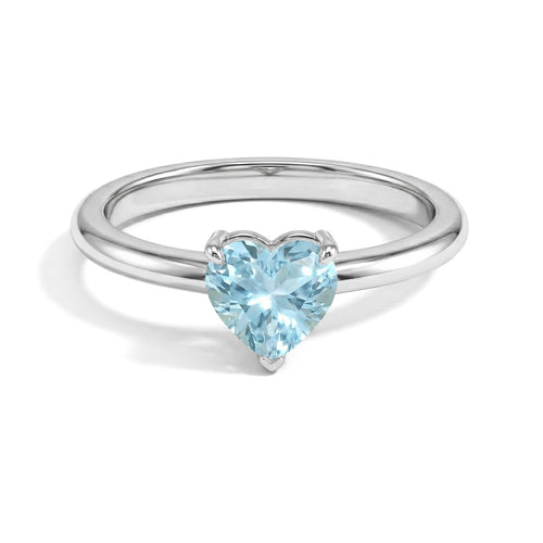 Heart Cut Aquamarine Solitaire Ring in 925 Sterling Silver or Yellow Gold Filled