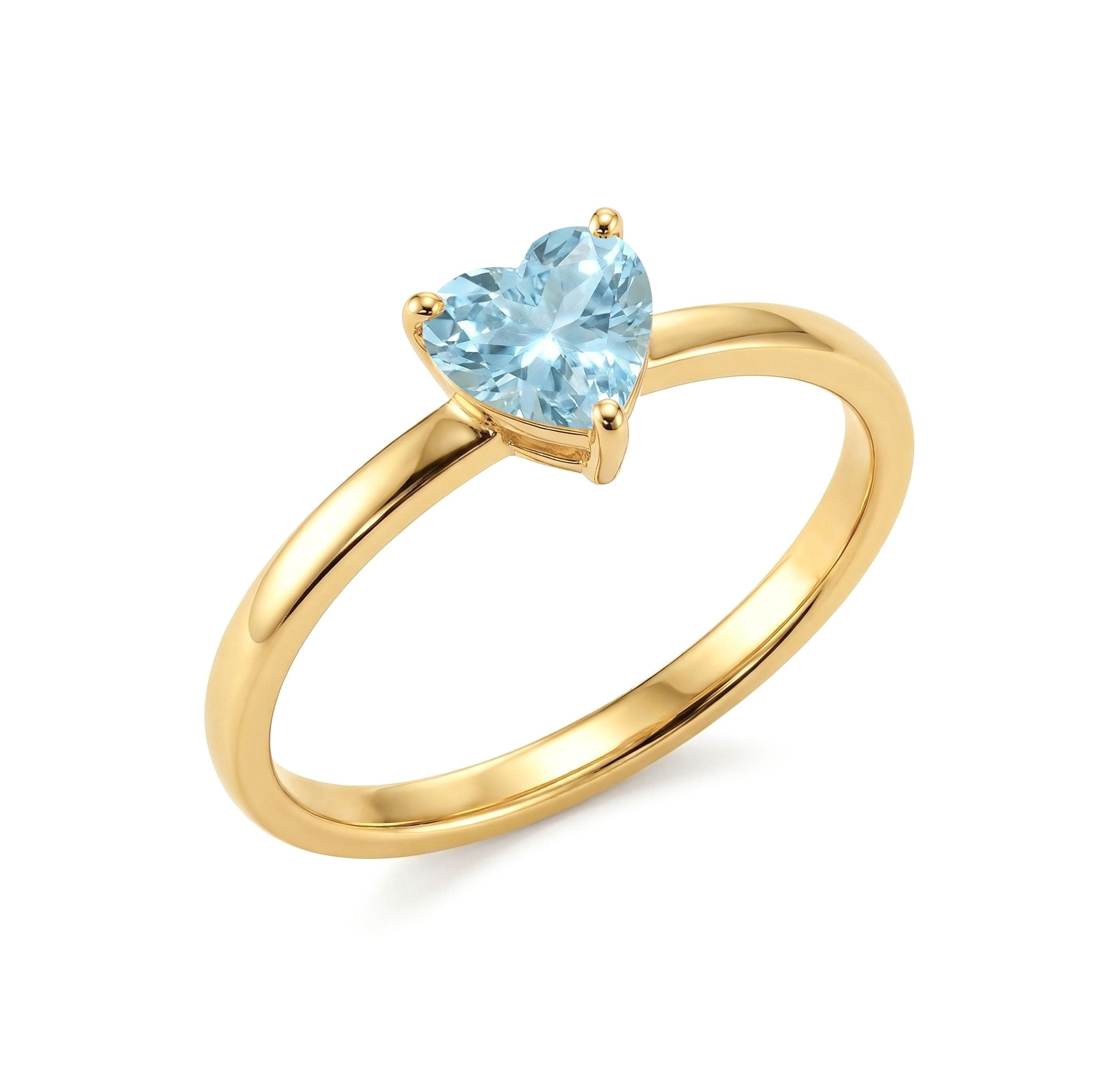 Heart cut blue aquamarine, solitaire gemstone jewelry, dainty women's ring, March birthstone jewelry gift, elegant fine ring, polished sterling jewelry, yellow gold filled option, classic promise ring, engagement style jewelry, luxury accessory, handcrafted beauty, romantic keepsake, timeless fashion, stackable jewelry, gemstone sparkle