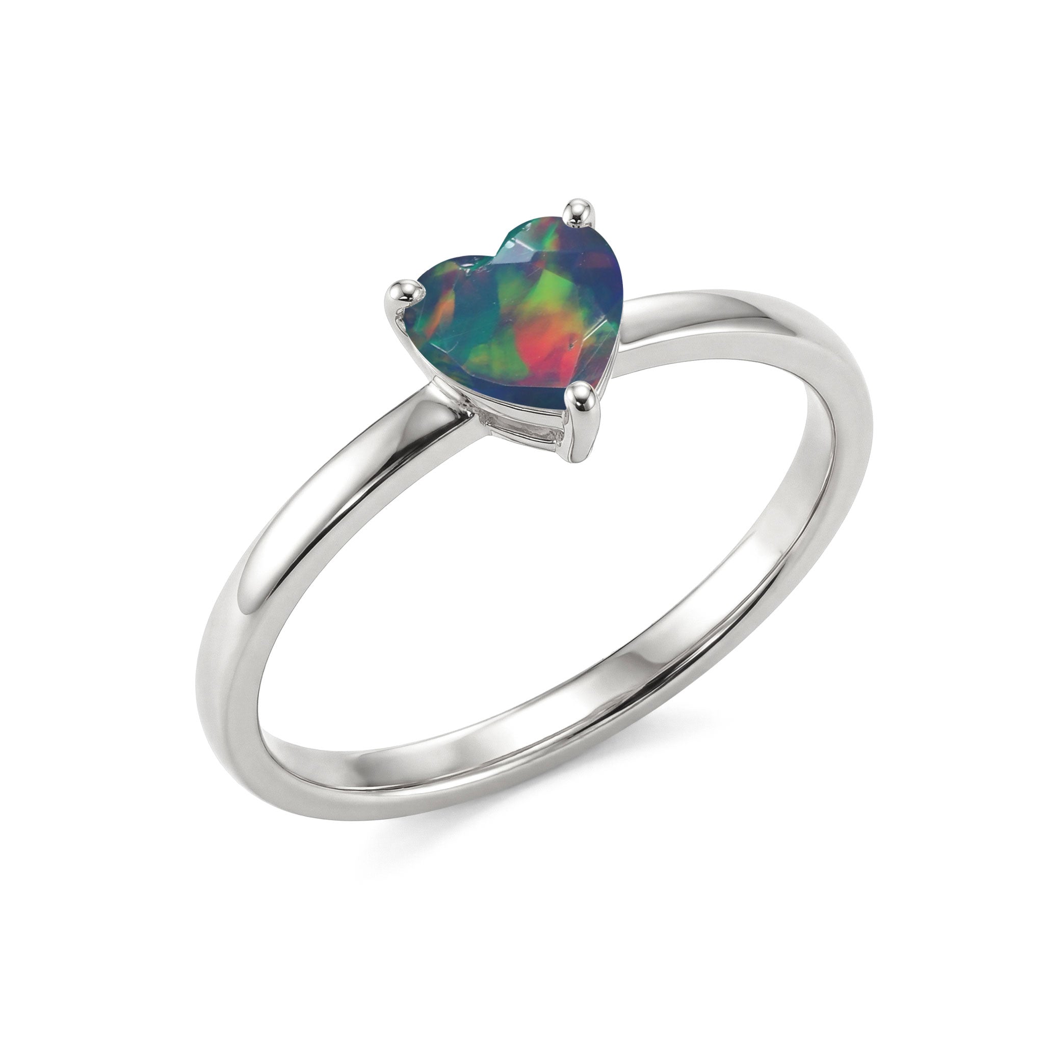 heart cut natural opal, colorful gemstone jewelry, solitaire ring style, women's elegant jewelry, polished metal ring, luxury gemstone accessory, handcrafted craftsmanship, fine jewelry collection, minimalist ring, romantic heart jewelry, birthday gift, anniversary keepsake, gemstone brilliance, timeless accessory, dainty style