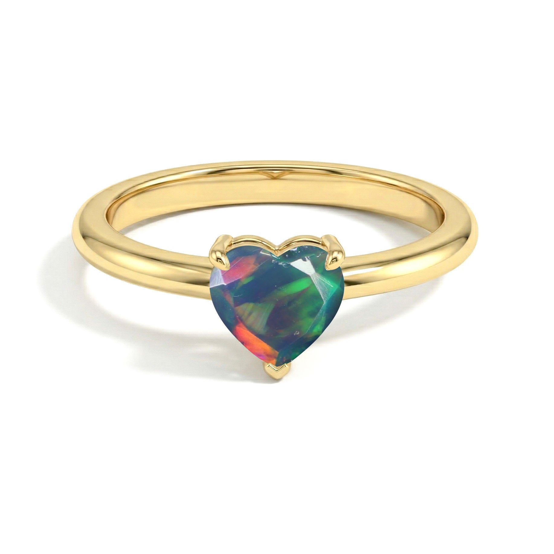 black opal heart solitaire, natural gemstone ring, elegant promise jewelry, colorful gemstone flashes, artisan handcrafted ring, fine jewelry accessory, polished design, timeless elegance, luxury women's jewelry, stacking jewelry, anniversary ring, romantic gift, gemstone collection, everyday fashion, heart gemstone