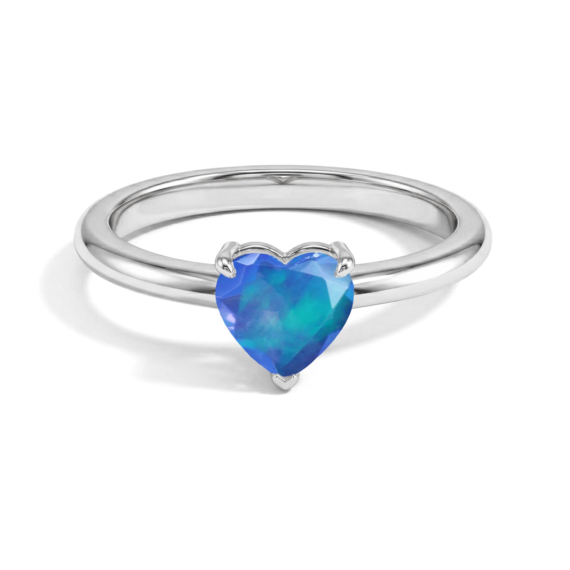 Natural Blue Opal heart ring, blue opal solitaire ring, heart gemstone ring, October birthstone ring, blue gemstone jewelry, minimalist heart ring, promise ring, gift for women, dainty gemstone ring, elegant solitaire jewelry, 5mm blue opal, fine jewelry, classic ring, handcrafted ring, heart cut gemstone