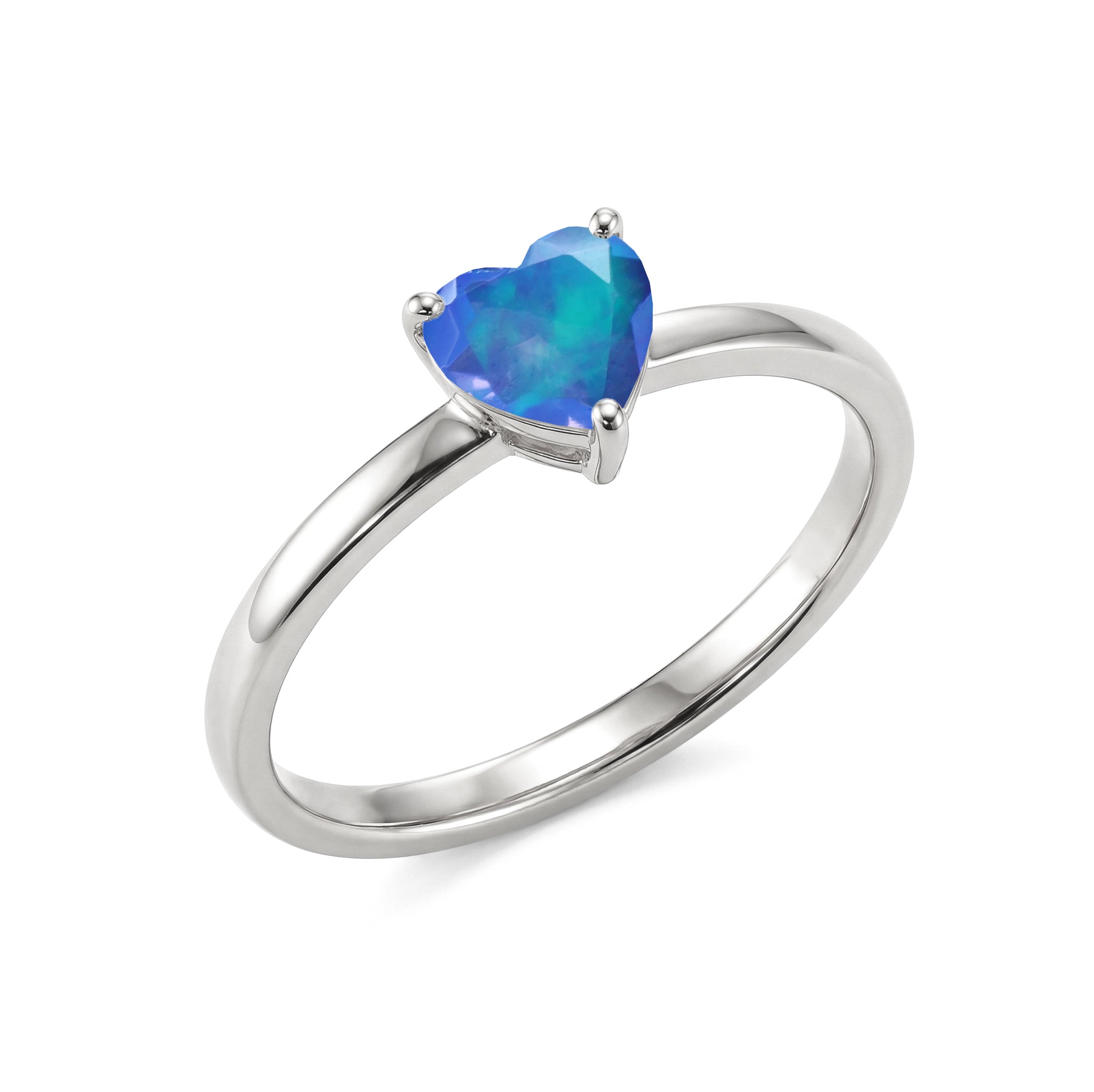 Women's Blue Opal jewelry, heart gemstone solitaire, elegant handcrafted ring, blue fashion jewelry, anniversary gemstone gift, birthday ring idea, fine gemstone accessory, artisan jewelry piece, October birthstone style, premium heart ring, sophisticated fashion accessory, timeless design, minimalist elegance, romantic jewelry, collectible ring