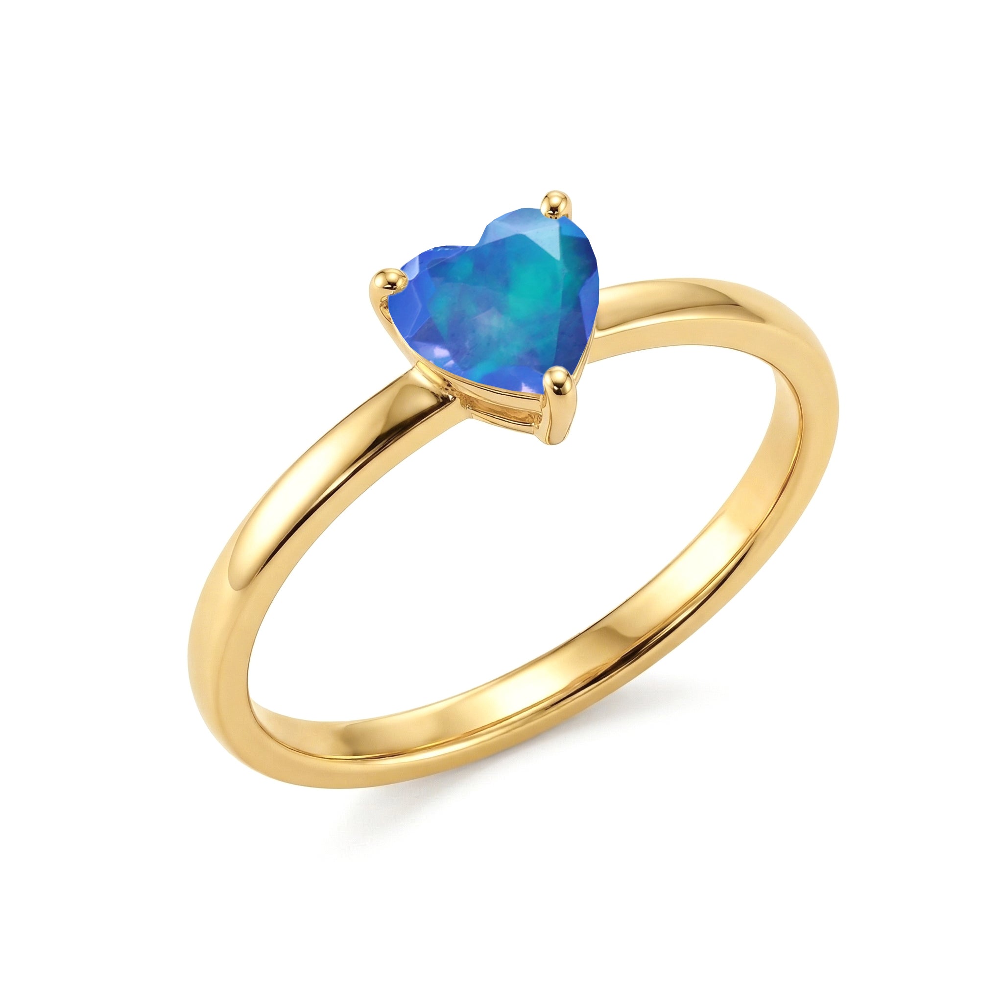Blue Opal classic ring, natural gemstone accessory, elegant solitaire heart, artisan crafted jewelry, women's October birthstone, premium fashion ring, sophisticated gemstone gift, meaningful heart jewelry, refined elegance, polished gemstone ring, luxury accessory, handcrafted design, delicate style, timeless jewelry, gift for her