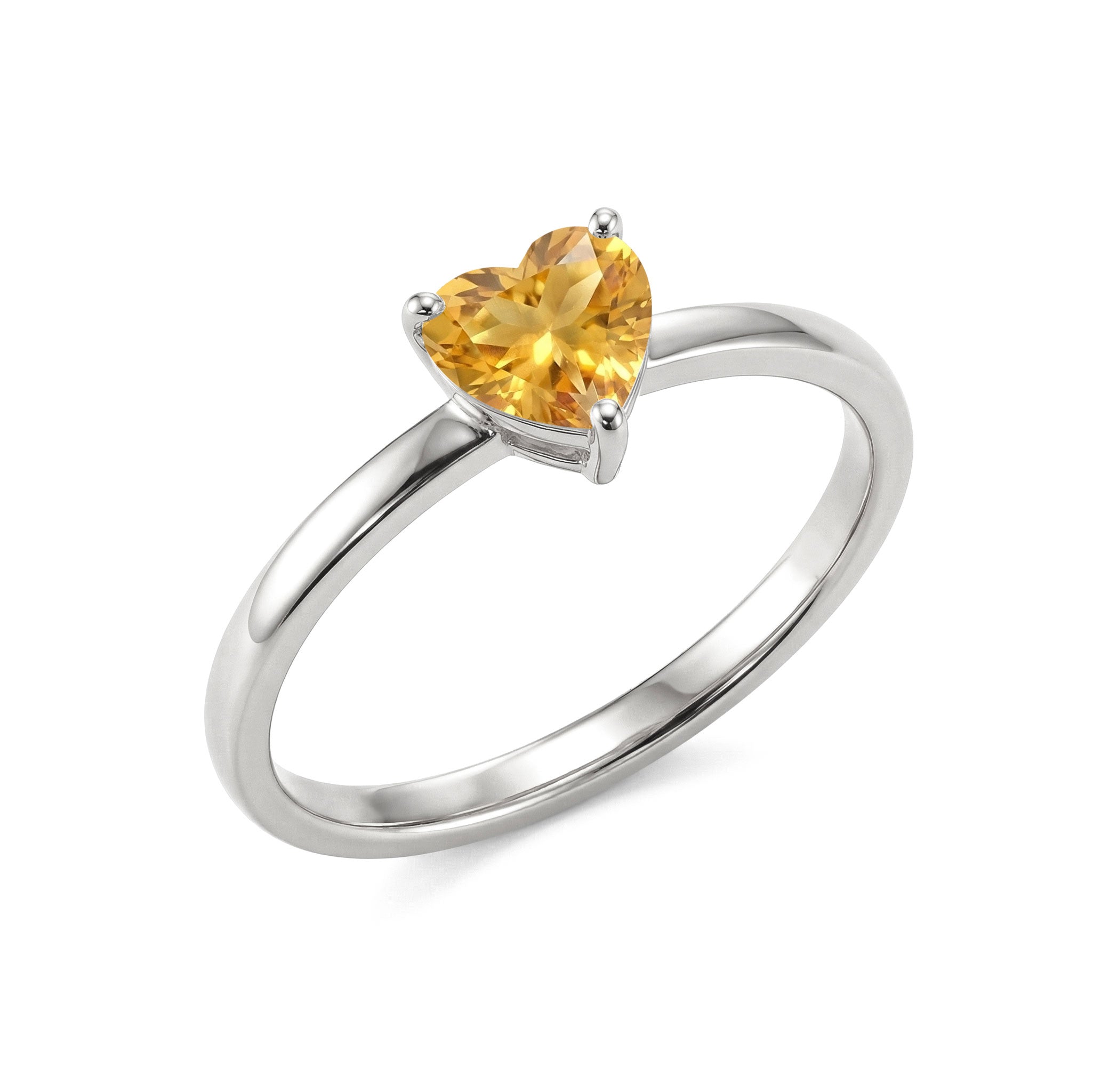 natural november gemstone, citrine heart jewelry gift, women's elegant accessory, solitaire ring design, handcrafted gemstone ring, minimalist luxury jewelry, polished metal jewelry, meaningful heart gift, timeless fashion accessory, artisan craftsmanship, sparkling gemstone, refined elegance, classic jewelry, dainty ring style, premium gemstone