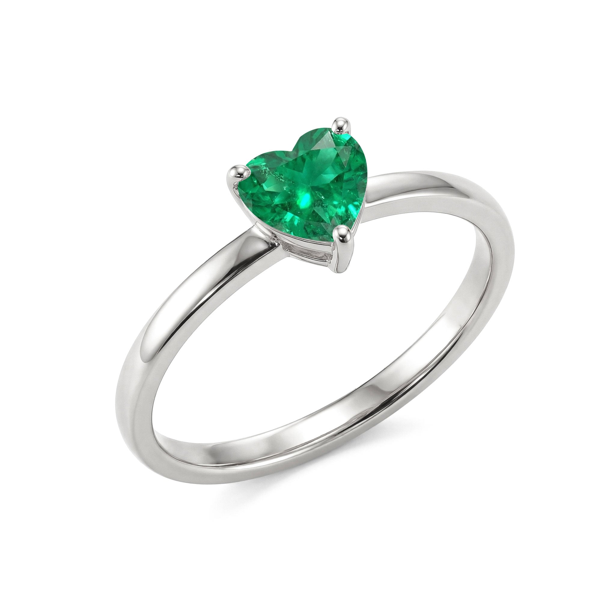 green gemstone solitaire, heart jewelry design, emerald engagement jewelry, classic promise ring, elegant emerald accessory, fine ring collection, polished jewelry style, luxury heart ring, timeless emerald gift, handcrafted design, women's elegant jewelry, sophisticated gemstone, anniversary present, romantic accessory, birthstone ring