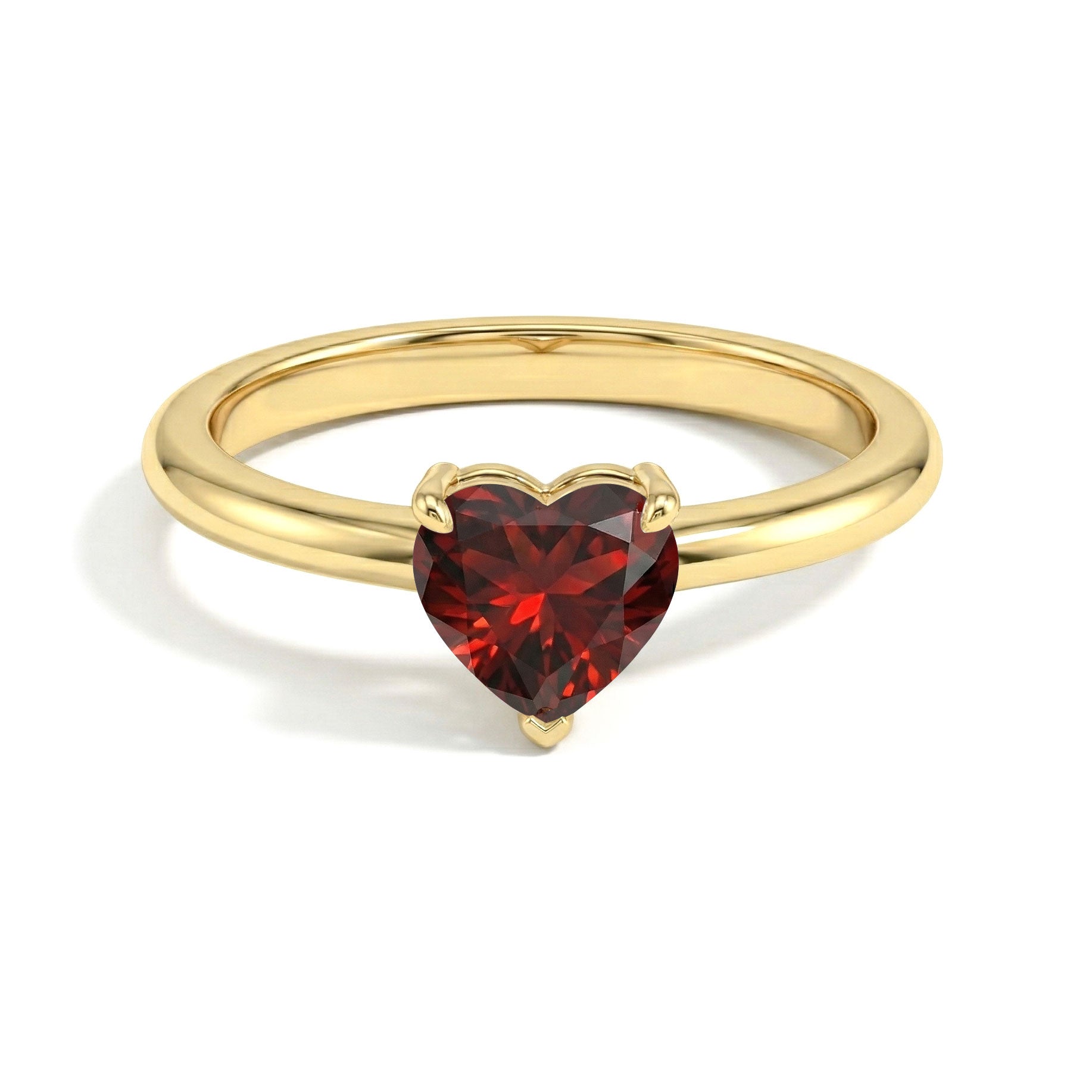 natural garnet heart solitaire jewelry, artisan handcrafted ring, classic polished shank, elegant women's accessory, january birthstone fashion, meaningful promise jewelry, romantic gemstone gift, premium fine craftsmanship, stackable everyday elegance, luxurious gemstone ring, timeless heart design, minimalist fashion accessory, refined birthstone ring