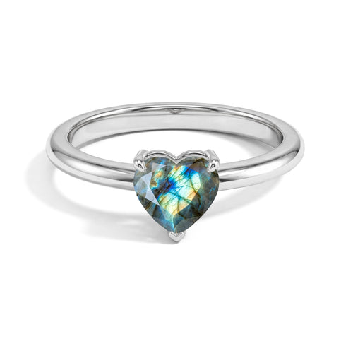 Natural Labradorite Heart Promise Ring Dainty Everyday Jewelry