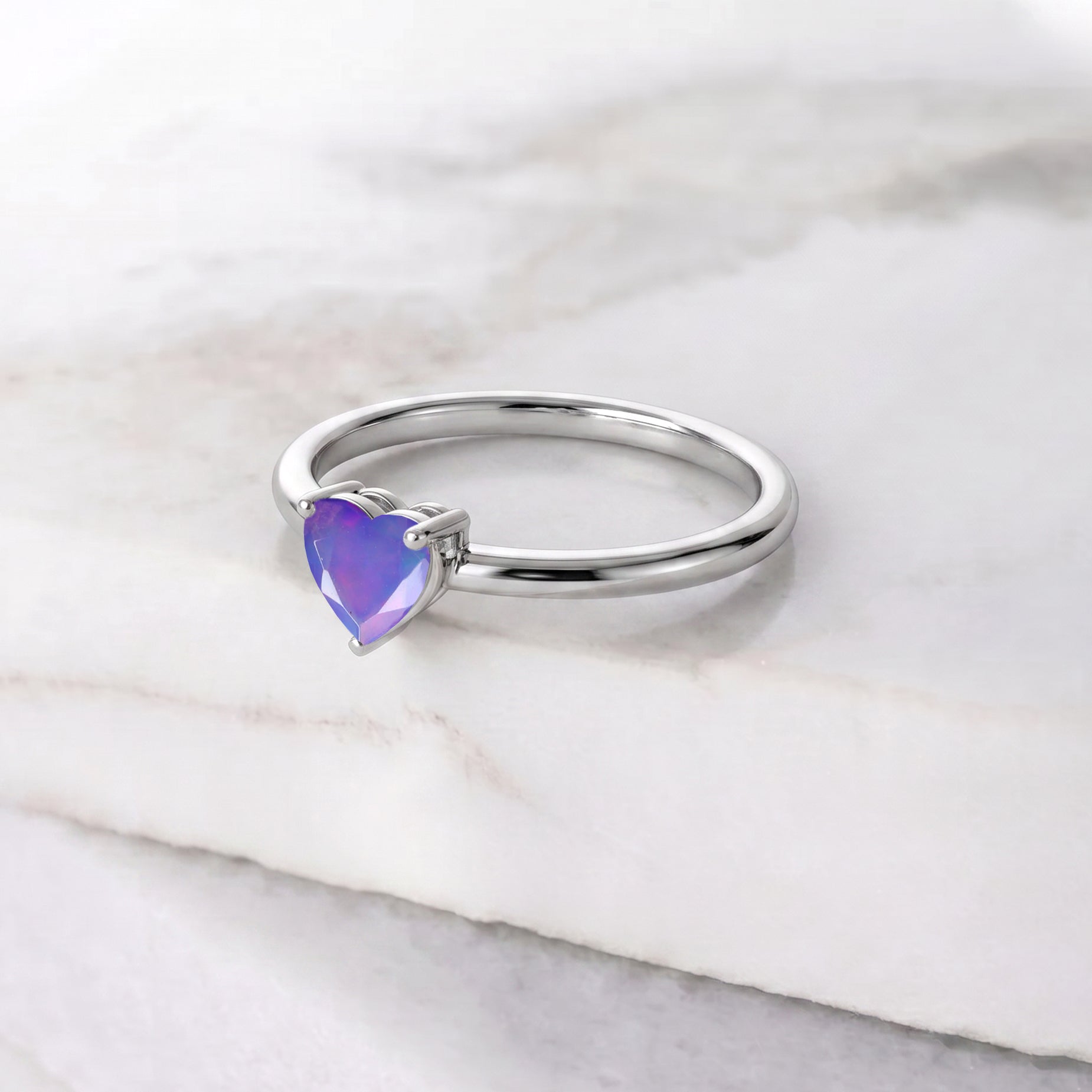 heart solitaire gemstone jewelry, lavender opal gift ring, handcrafted fine jewelry, stylish gemstone accessory, anniversary jewelry for women, birthday ring idea, promise jewelry gift, artisan ring craftsmanship, elegant heart jewelry, sophisticated fashion ring, luxury accessory, everyday elegance, premium gemstone, timeless ring, jewelry collection