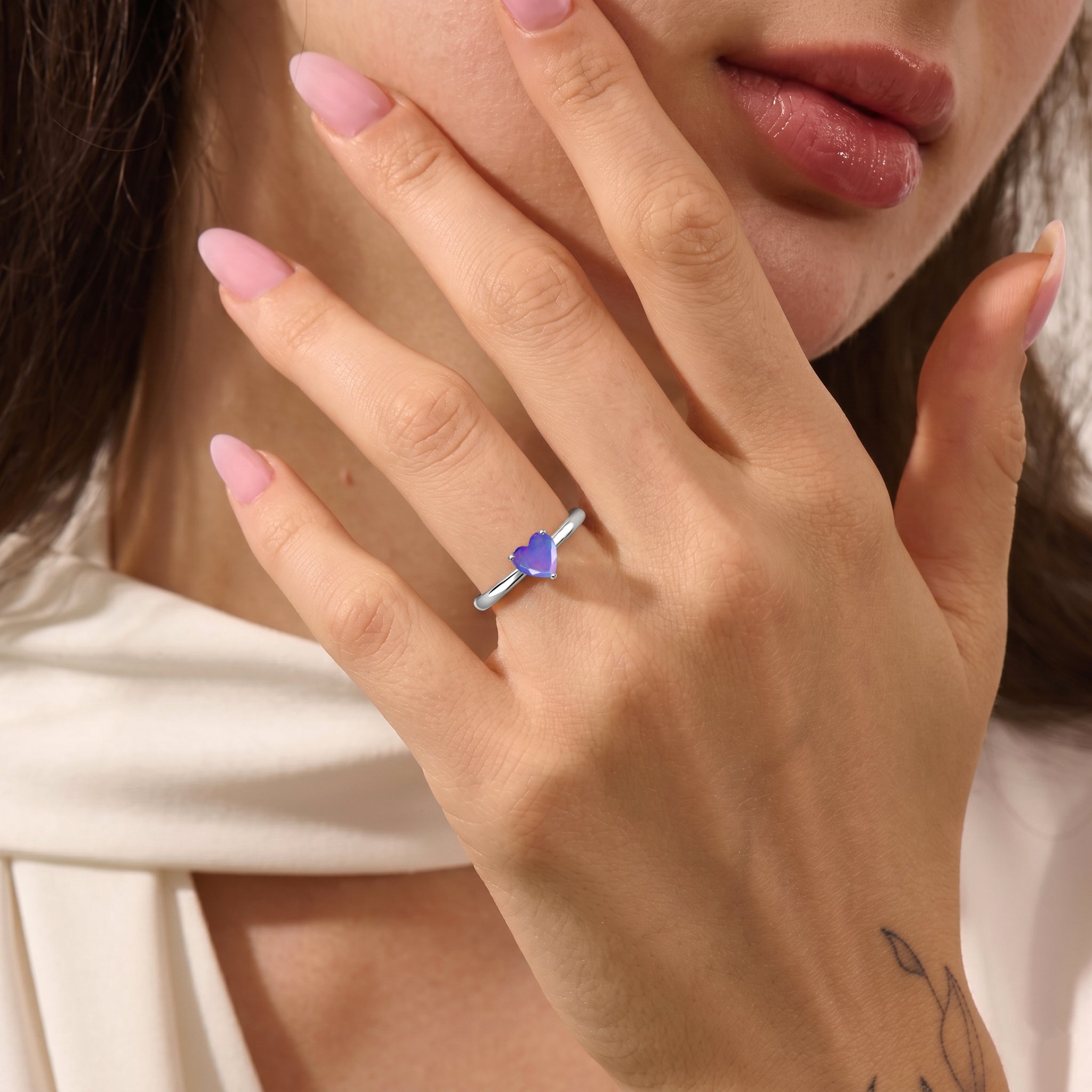 lavender opal jewelry for women, everyday gemstone ring, heart cut solitaire, stylish jewelry accessory, classic heart jewelry, feminine ring design, elegant fashion accessory, handcrafted gemstone jewelry, premium artisan ring, sophisticated jewelry, romantic ring gift, timeless elegance, fine gemstone jewelry, luxury style, handmade craftsmanship