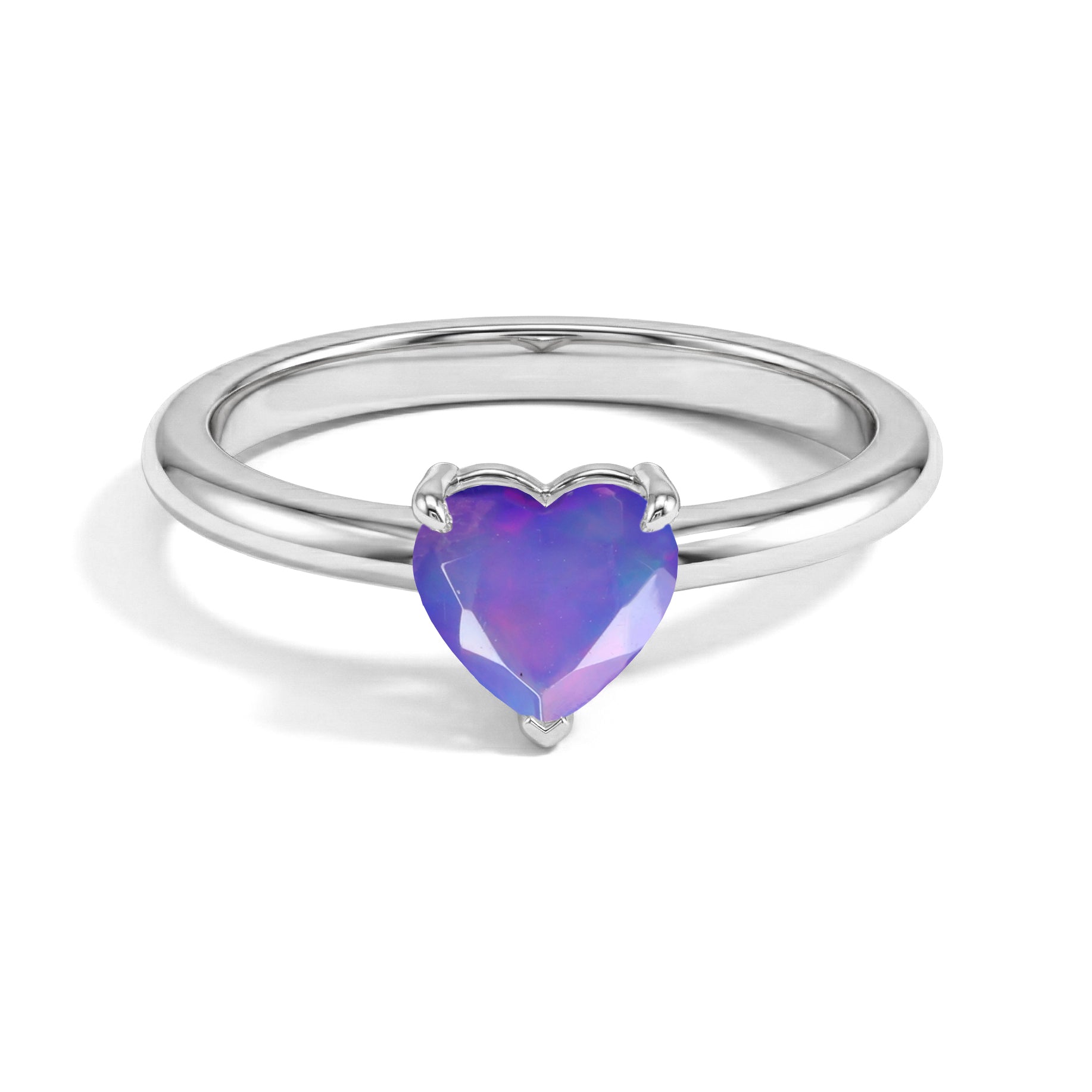 lavender opal heart ring, heart cut gemstone jewelry, solitaire heart ring, women's gemstone fashion ring, romantic jewelry gift, everyday elegant jewelry, artisan ring design, fine jewelry collection, timeless heart jewelry, delicate gemstone accessory, handmade jewelry, anniversary keepsake, premium jewelry, statement ring, gift for women