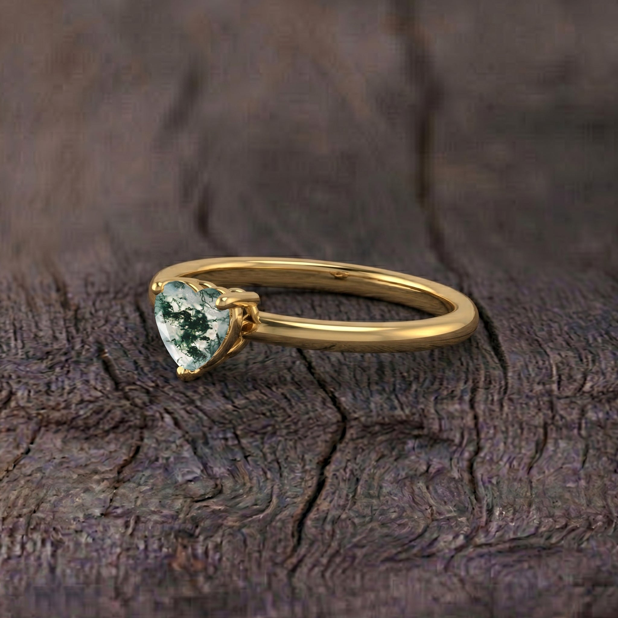 moss agate fine jewelry, natural gemstone heart, elegant solitaire accessory, women gemstone gift, botanical gemstone ring, organic jewelry design, timeless promise jewelry, minimalist heart jewelry, handcrafted artisan ring, luxury gemstone accessory, nature inspired elegance, classic solitaire