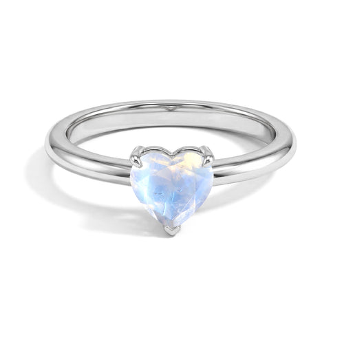 Handmade Natural Moonstone Heart Ring Minimalist Solitaire Jewelry For Women