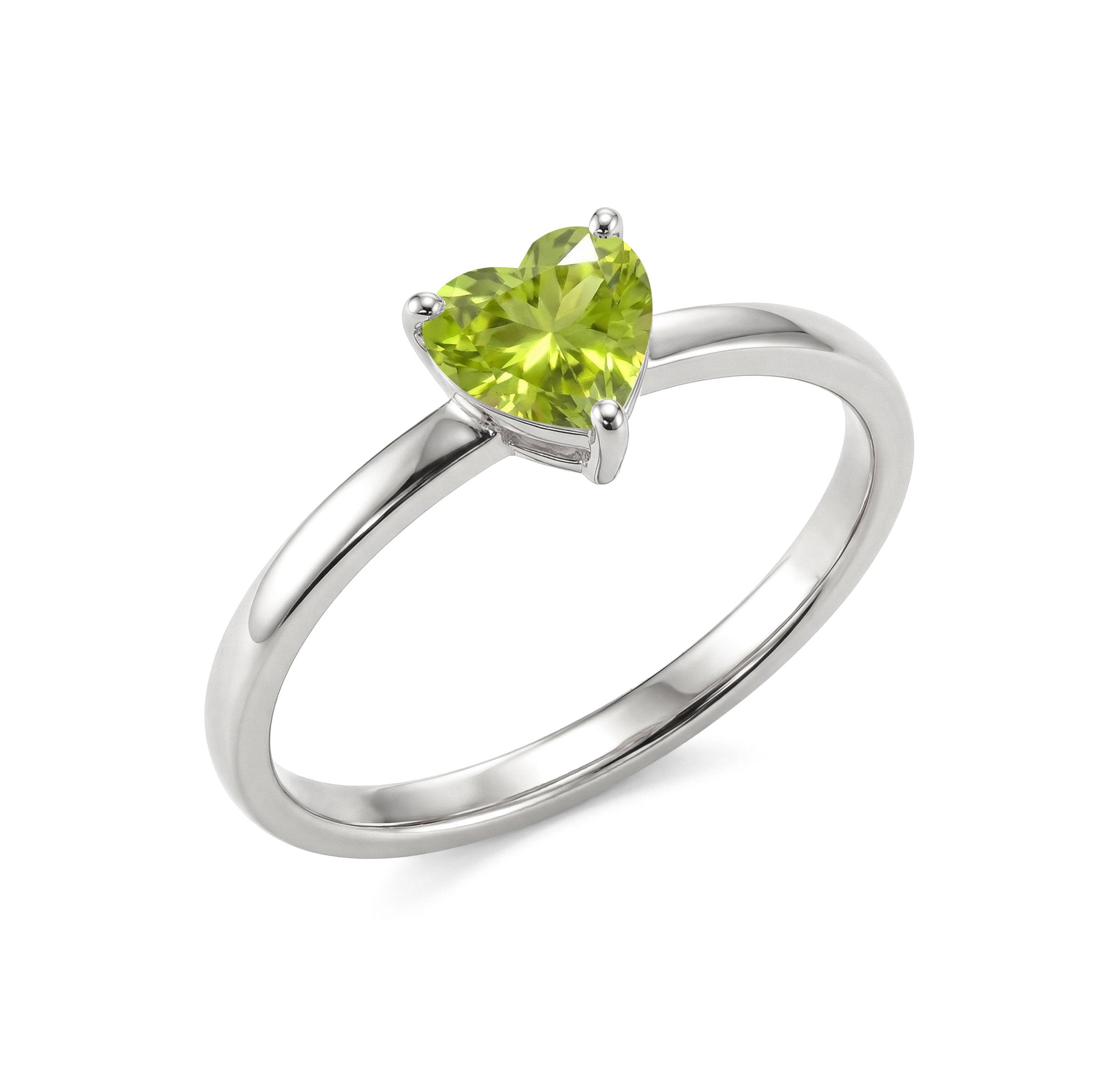 heart shaped peridot gemstone, natural green jewelry, solitaire ring design, elegant birthstone accessory, women's minimalist jewelry, polished classic band, luxury fine ring, everyday gemstone style, anniversary jewelry, promise ring gift idea, timeless elegance