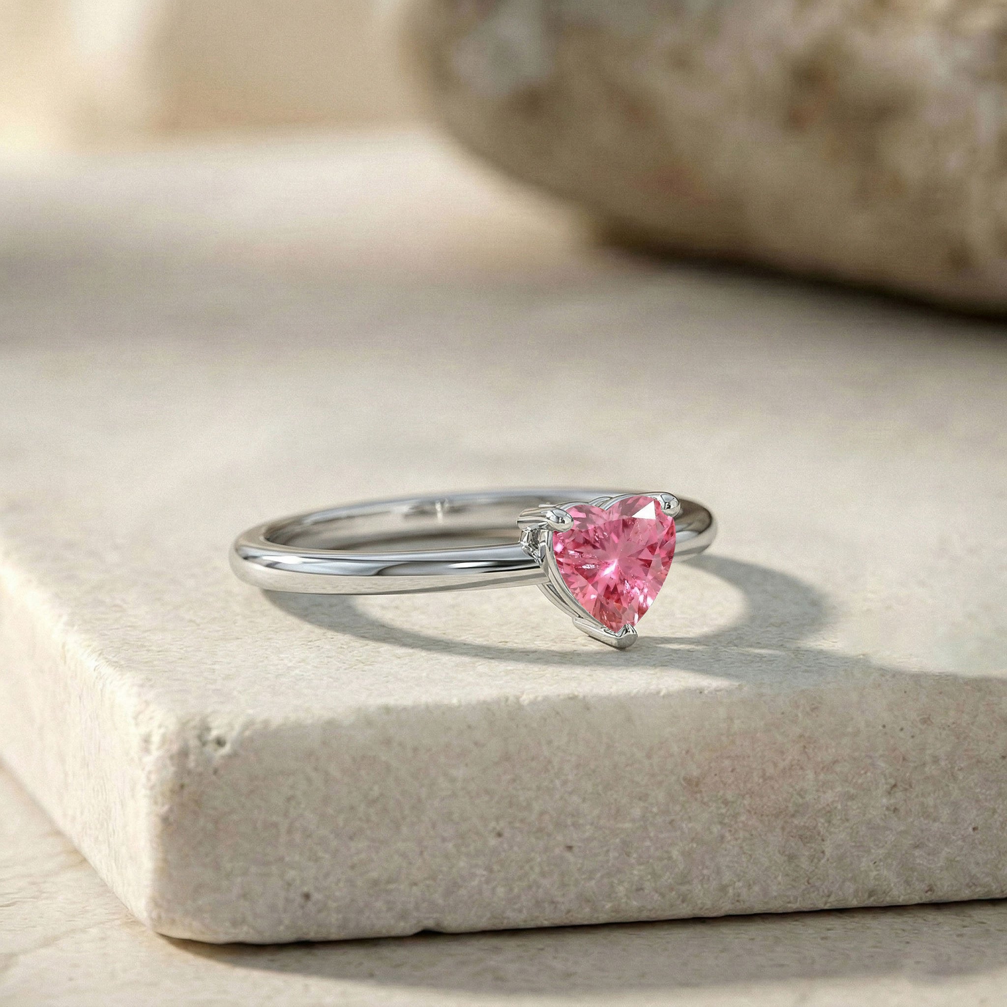 heart gemstone promise ring, pink tourmaline solitaire, handcrafted jewelry design, sterling silver luxury ring, yellow gold filled option, elegant anniversary gift, women's birthstone style jewelry, minimalist gemstone ring, polished finish, artisan craftsmanship, romantic jewelry, fine ring, timeless elegance, premium jewelry, stackable style