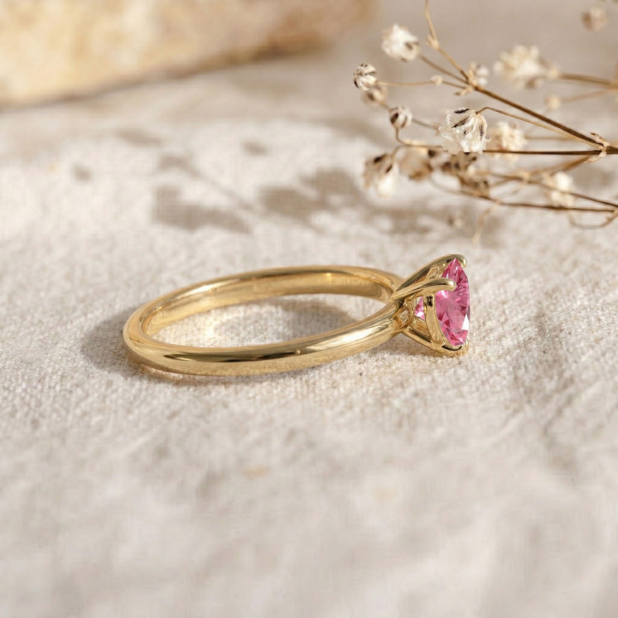 heart cut gemstone jewelry, pink tourmaline fashion ring, sterling silver artisan jewelry, yellow gold filled elegance, handcrafted solitaire ring, women's romantic accessory, polished gemstone brilliance, luxury fashion ring, fine handcrafted jewelry, timeless promise ring, anniversary jewelry, minimalist design, premium ring, gemstone gift, elegant style