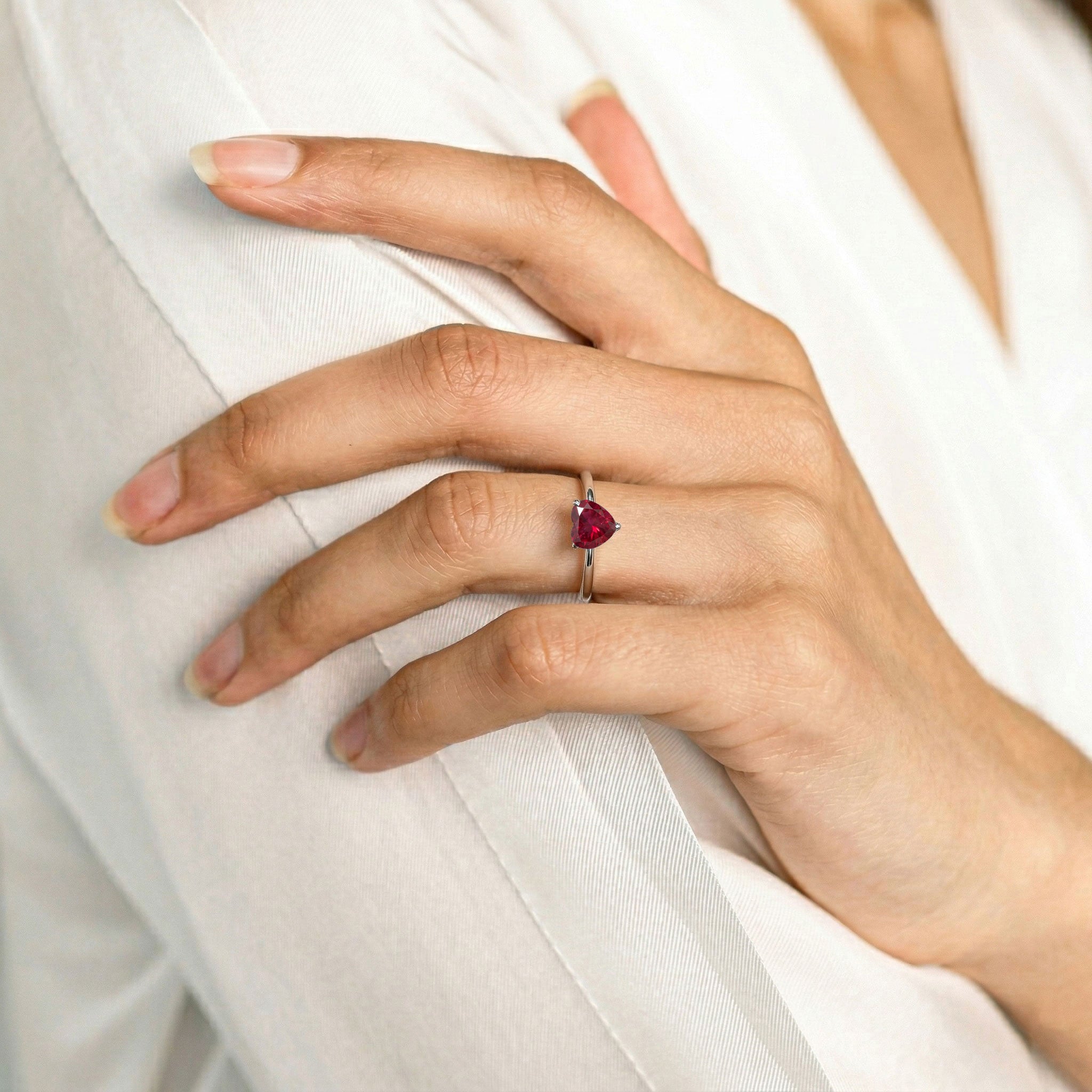 ruby heart jewelry, natural gemstone accessory, dainty solitaire ring, elegant july birthstone, sterling silver gemstone ring, yellow gold filled jewelry, romantic heart jewelry, fine women's accessory, timeless ruby gift, sparkling heart gemstone