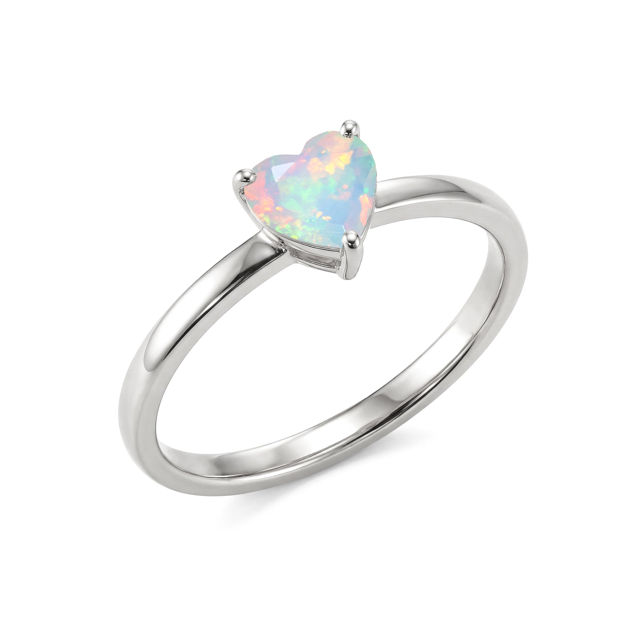 white opal fine jewelry, heart shaped gemstone ring, natural october birthstone, solitaire design, women's handcrafted accessory, polished gemstone setting, elegant promise jewelry, timeless fashion ring, bridal keepsake, birthday celebration jewelry, anniversary gift, minimalist elegance, artisan craftsmanship, delicate ring, everyday luxury