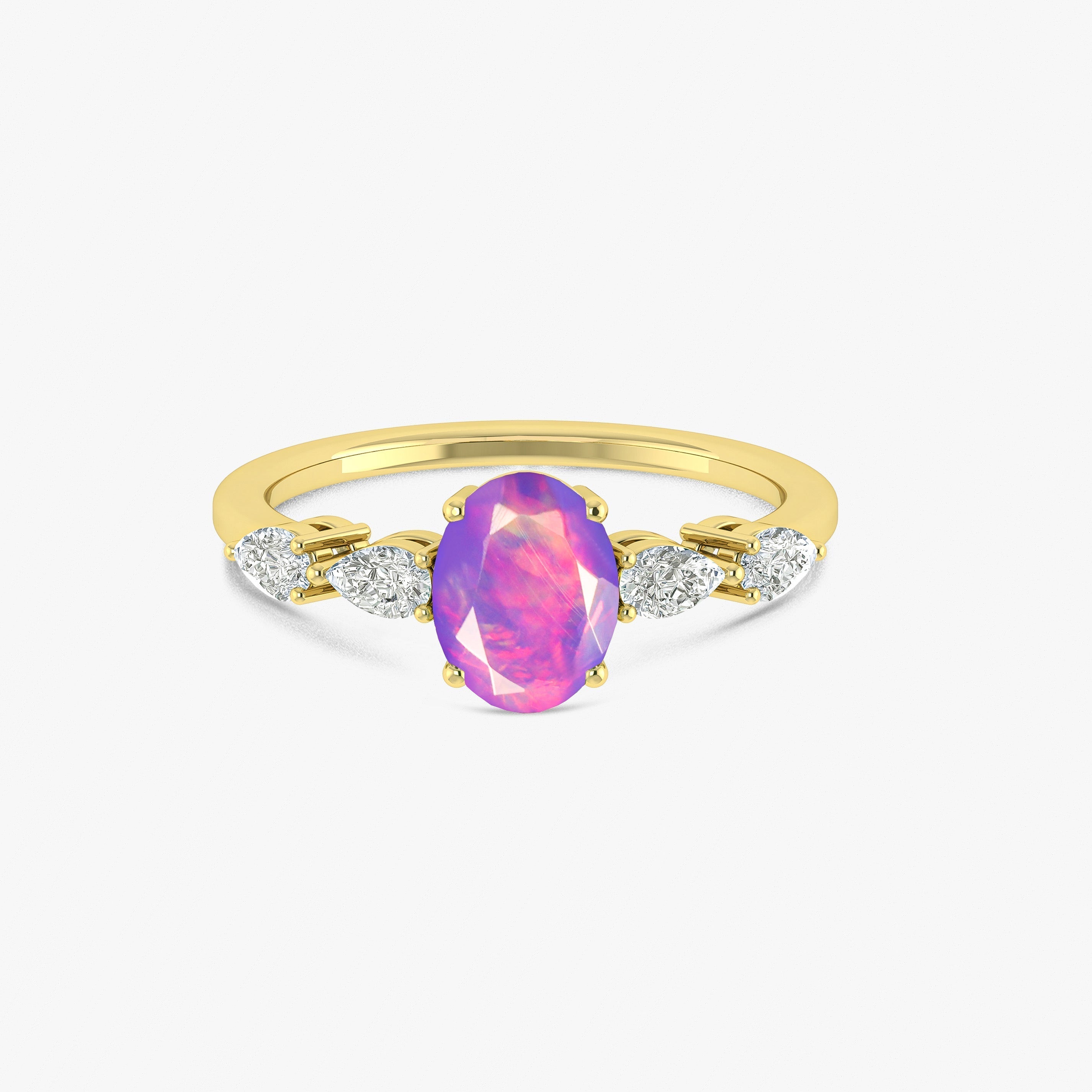 Green Genuine Opal Silver Ring for Women