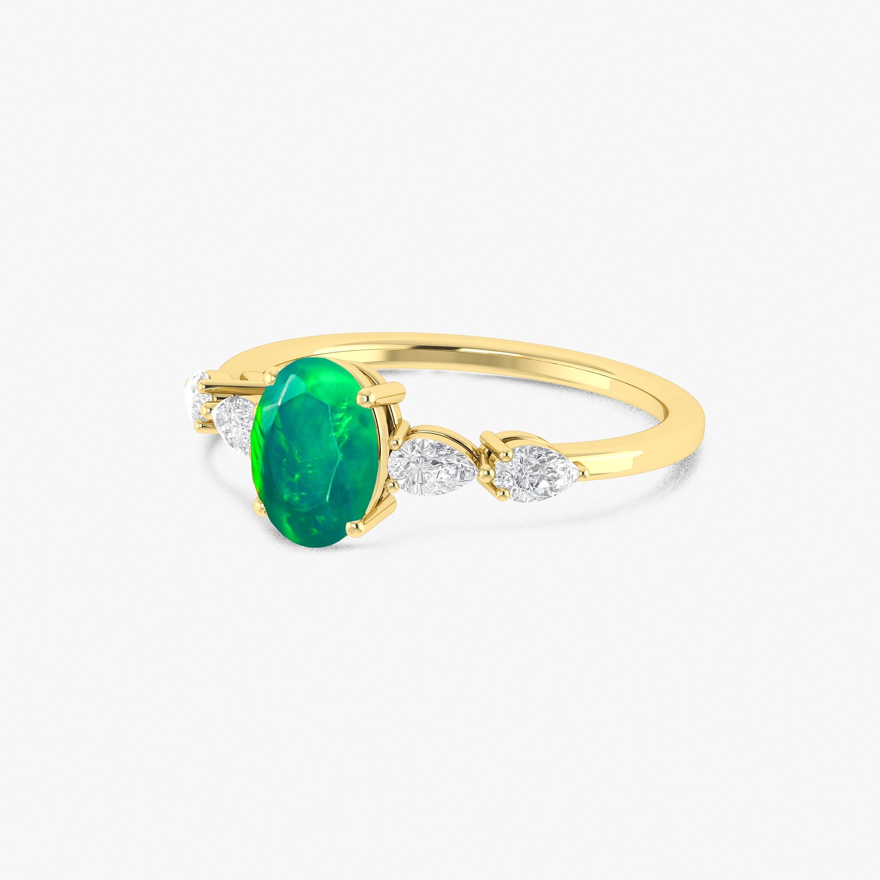 Green Genuine Opal Silver Ring for Women