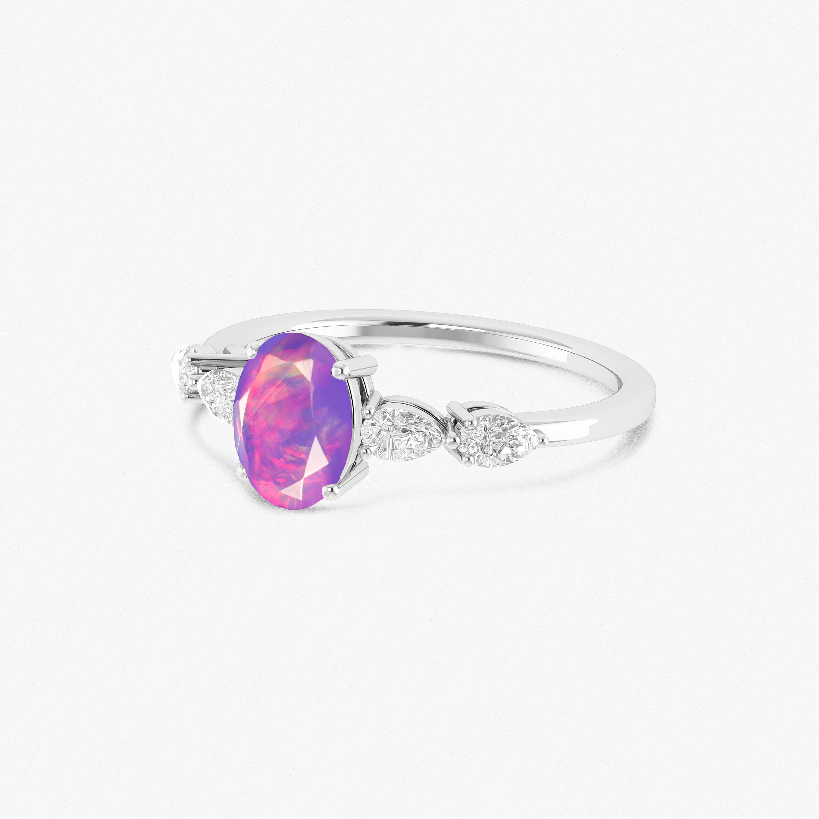 Lavender Genuine Opal Silver Ring for Women