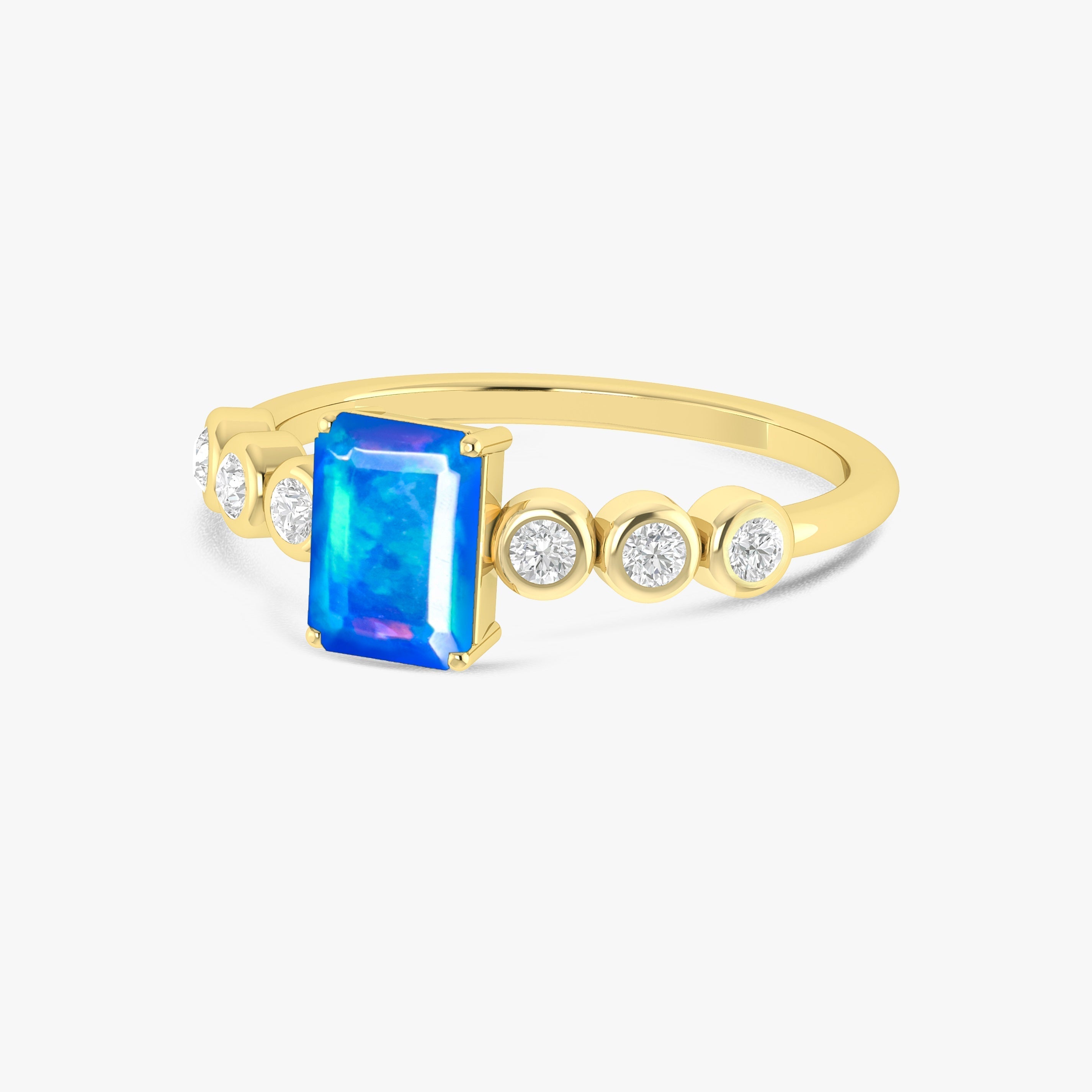 Blue Genuine Fire Octagon Opal Prong Ring