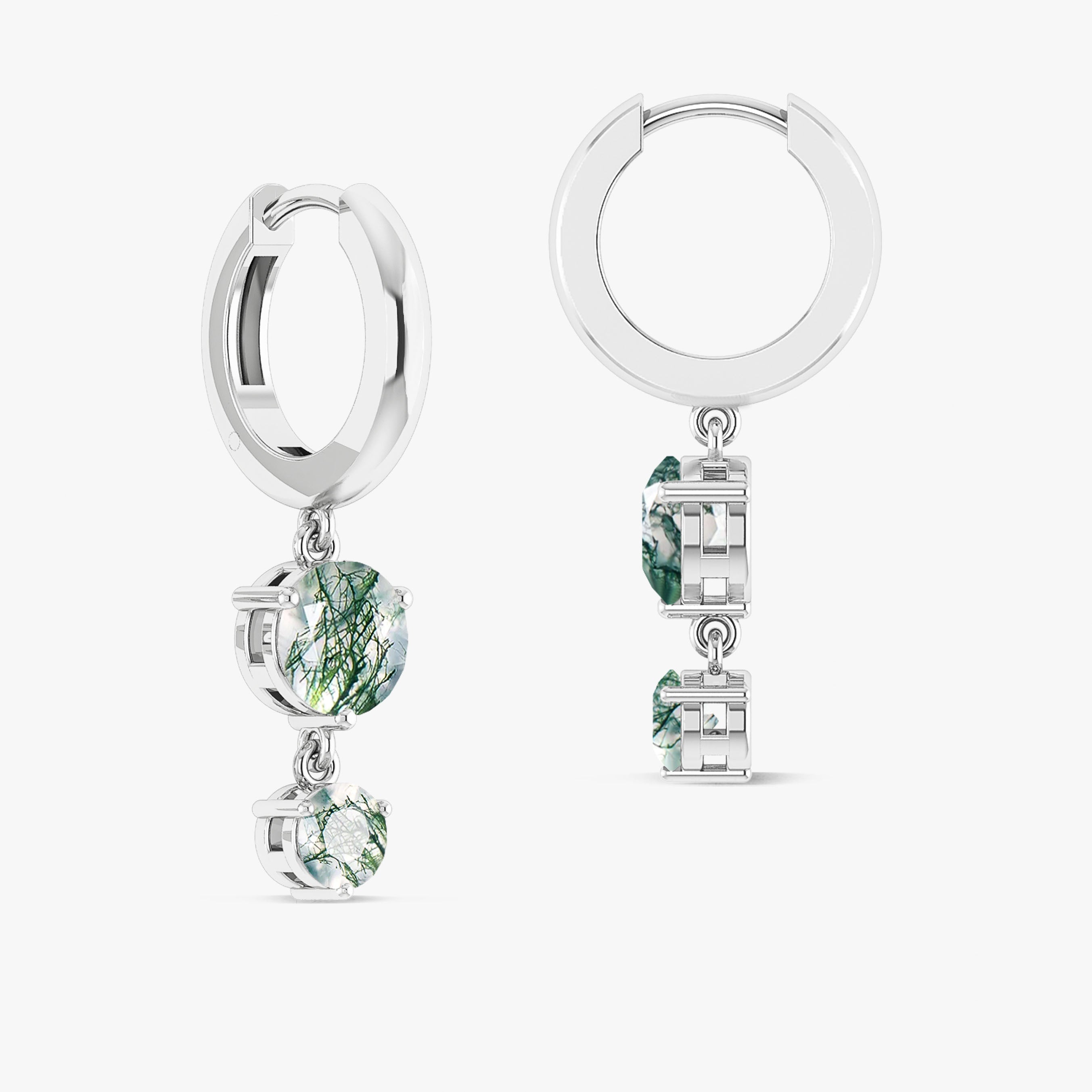 Moss Agate Silver Hoop Earring