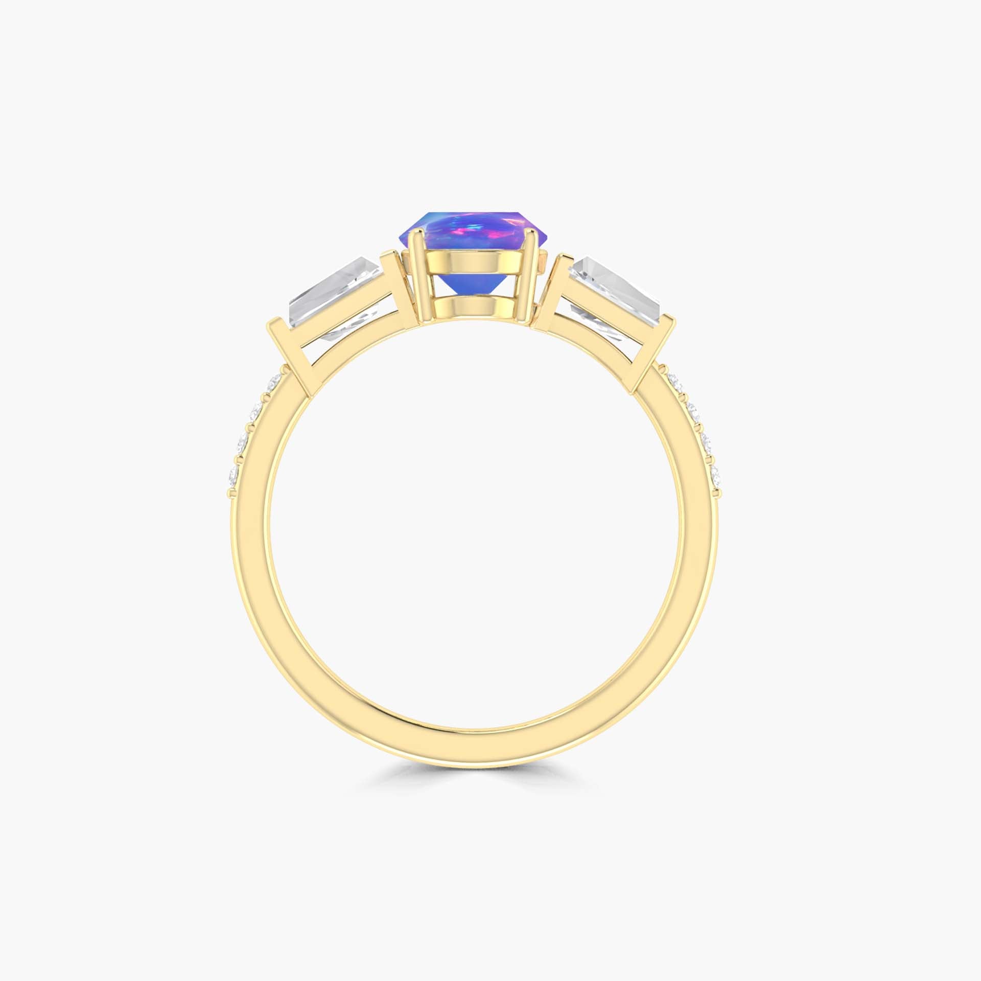Natural Lavender Opal with Zircon Three Stone Engagement Ring