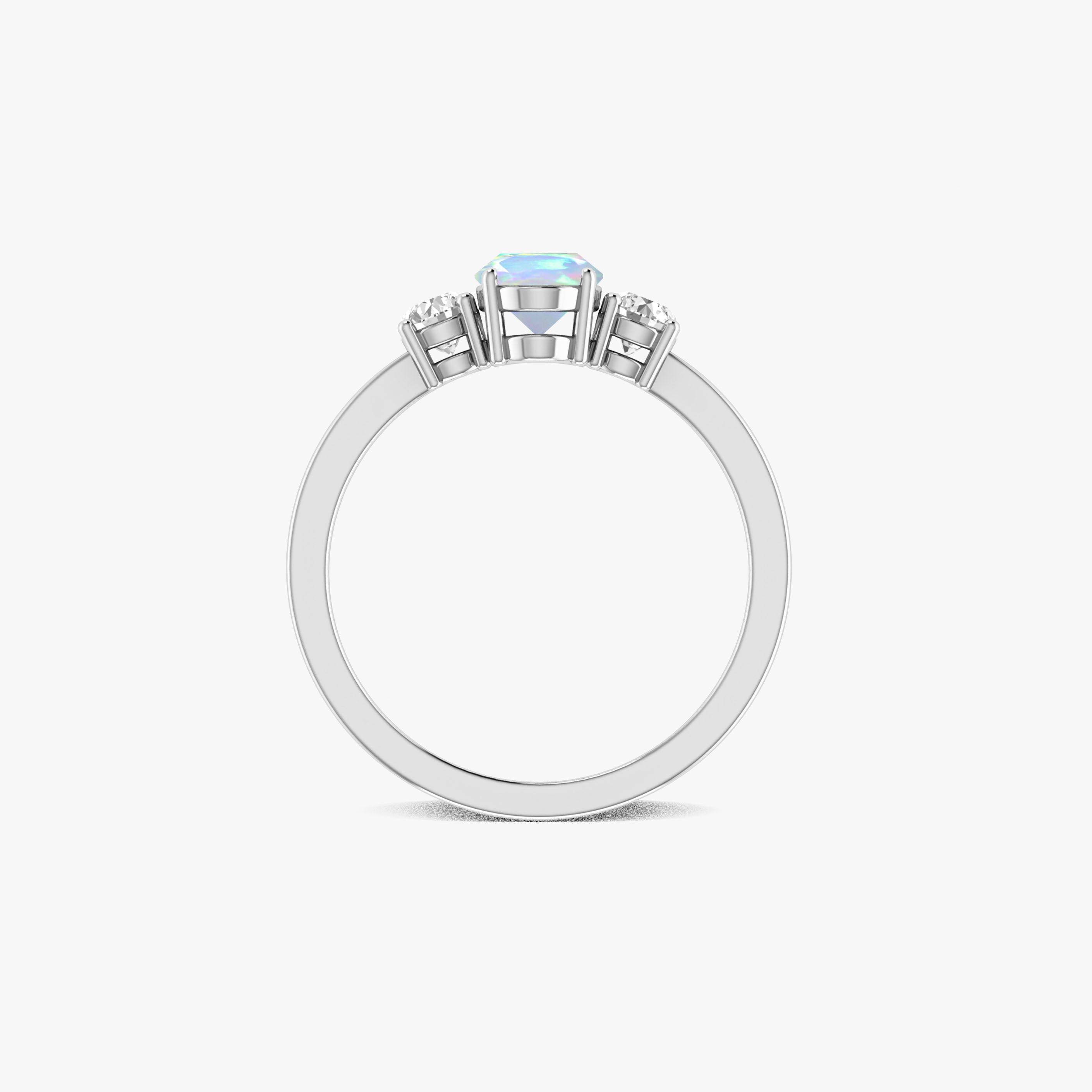Natural White Opal and Zircon Engagement Three Stone Ring