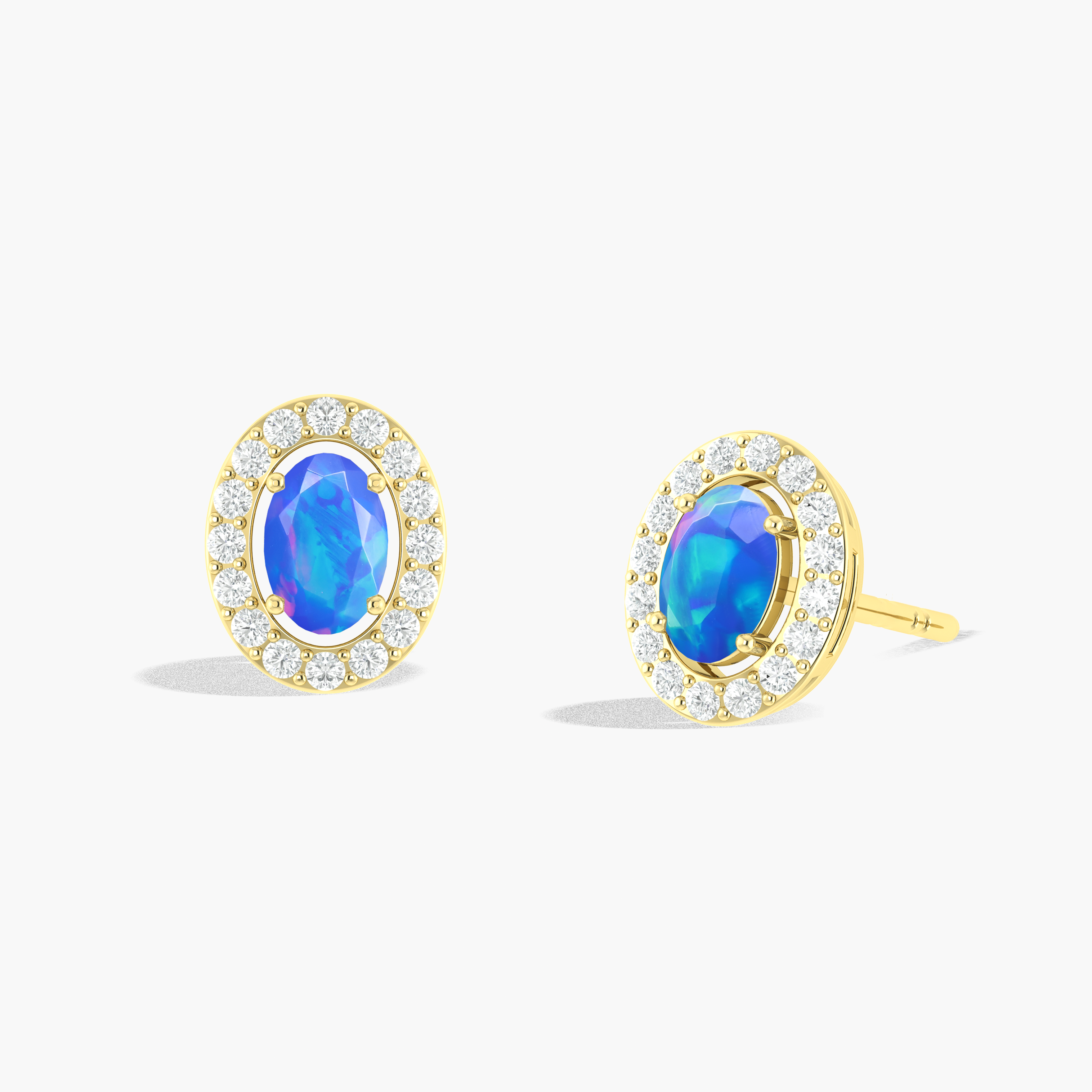 Blue Opal Gemstone Oval Style Stud Earring