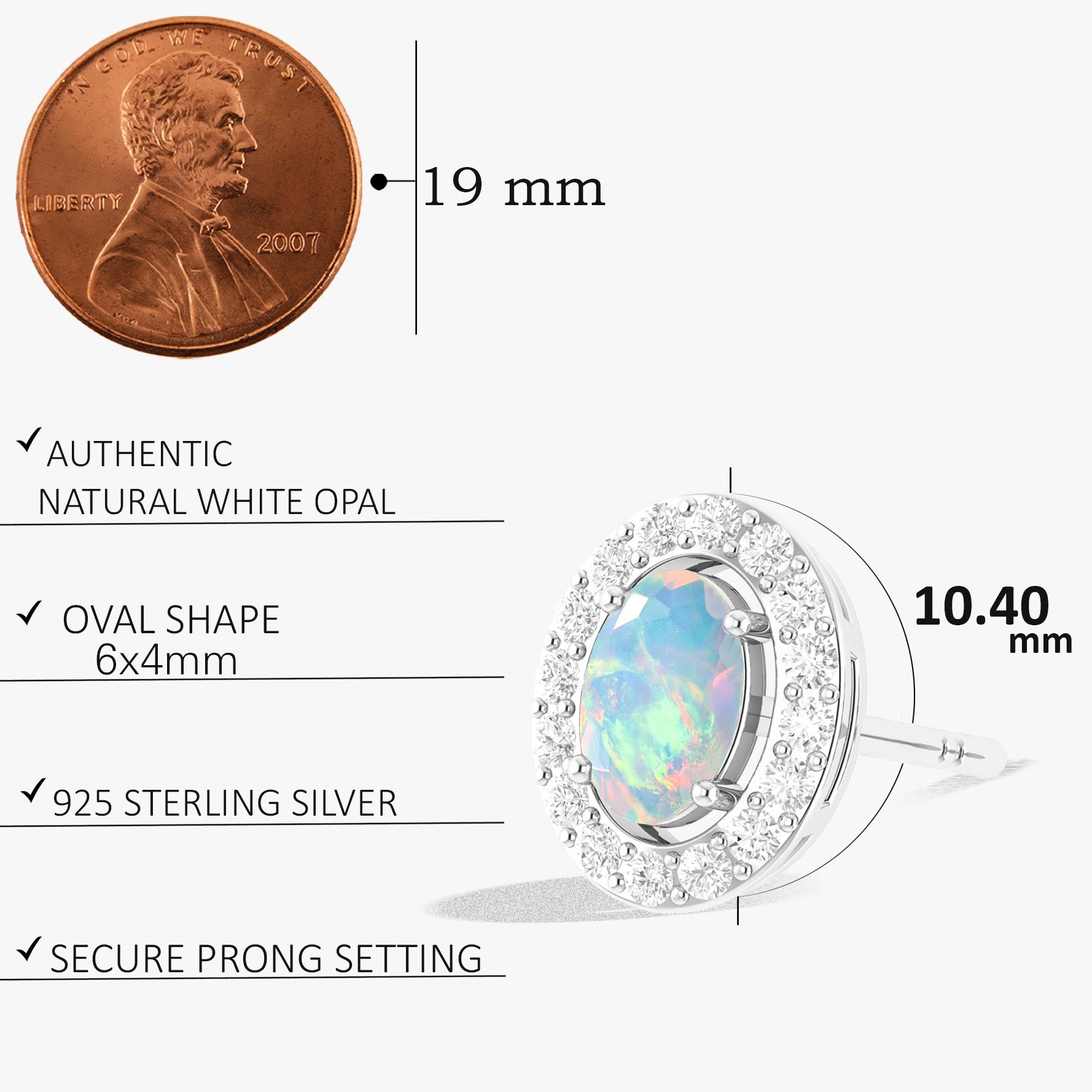 White Opal Gemstone Oval Style Stud Earring