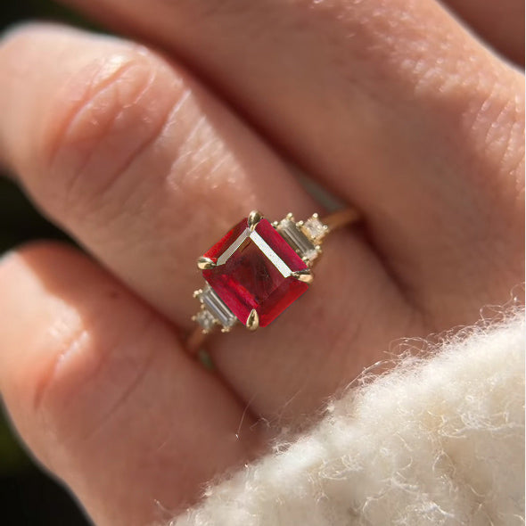 Natural Ruby Statement Ring in Yellow Gold Filled and Sterling Silver
