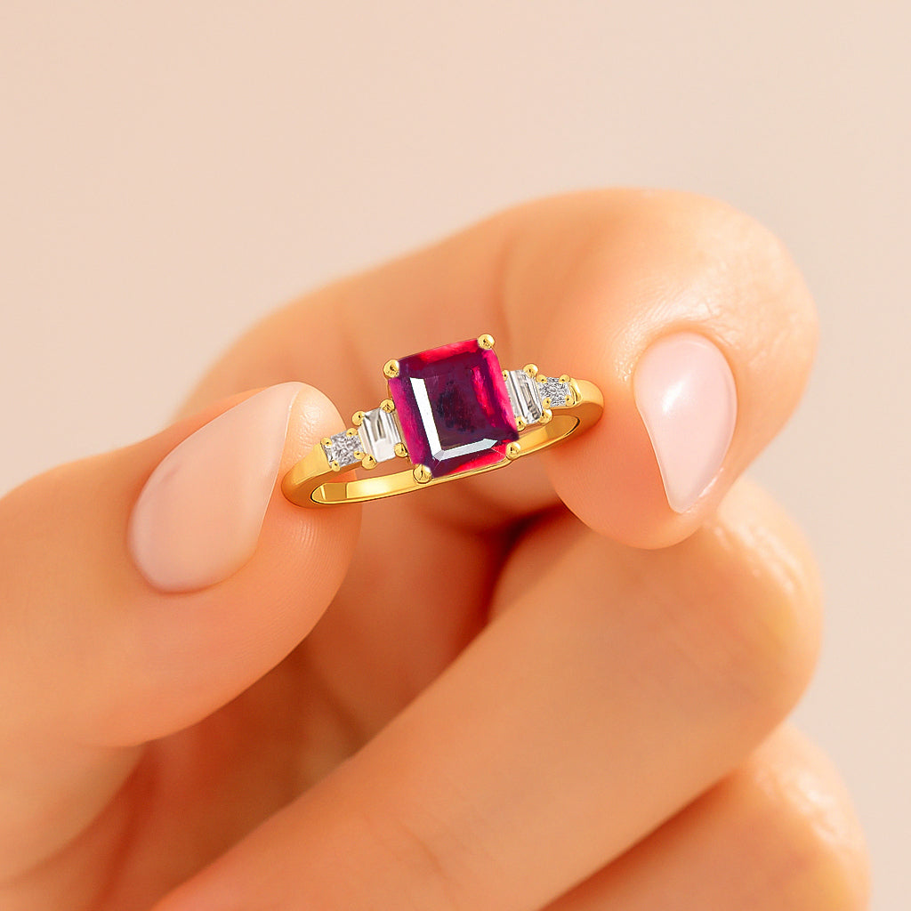 Natural Ruby Statement Ring in Yellow Gold Filled and Sterling Silver