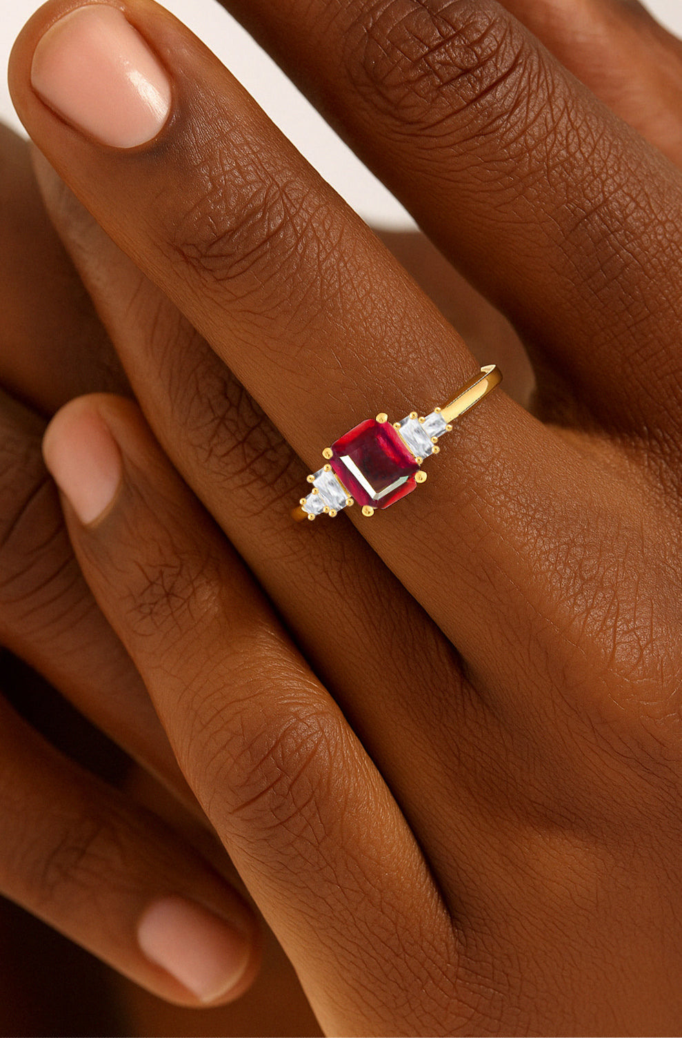 Natural Ruby Statement Ring in Yellow Gold Filled and Sterling Silver