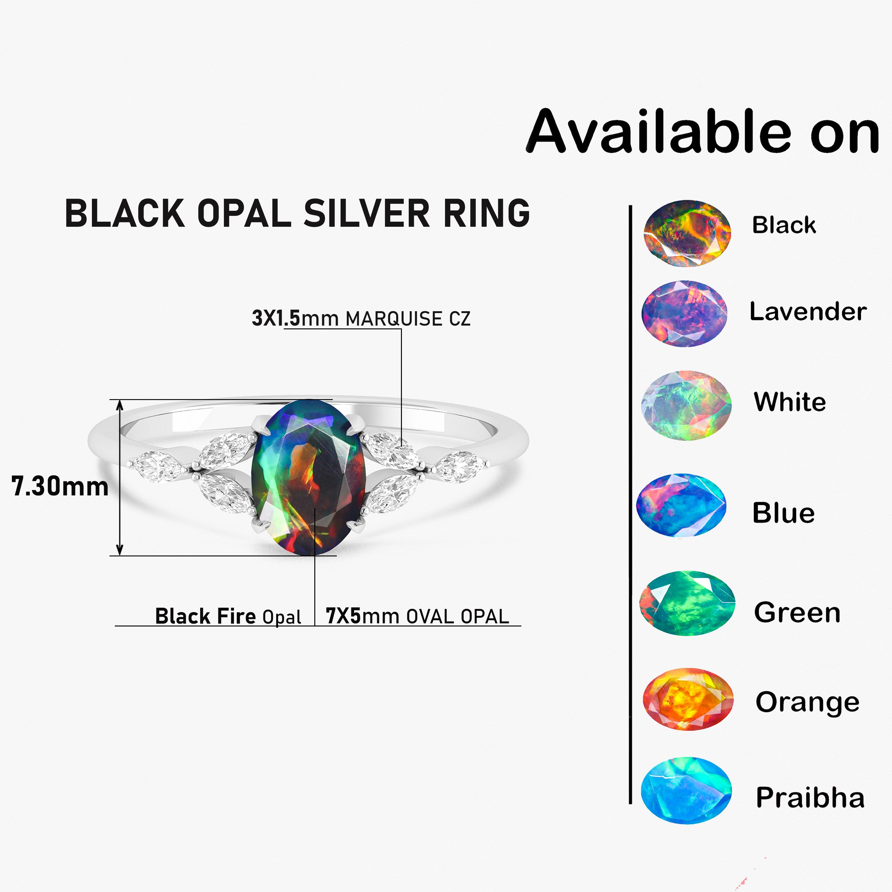 Oval Shape Natural Black Opal Statement Ring in Silver & Yellow Gold Filled