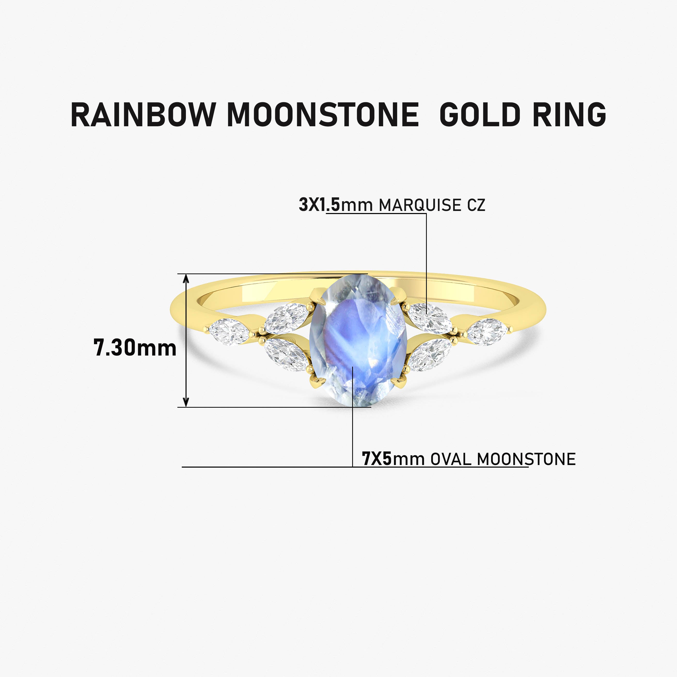 Oval Shape Natural Moonstone Statement Ring in Silver & Yellow Gold Filled