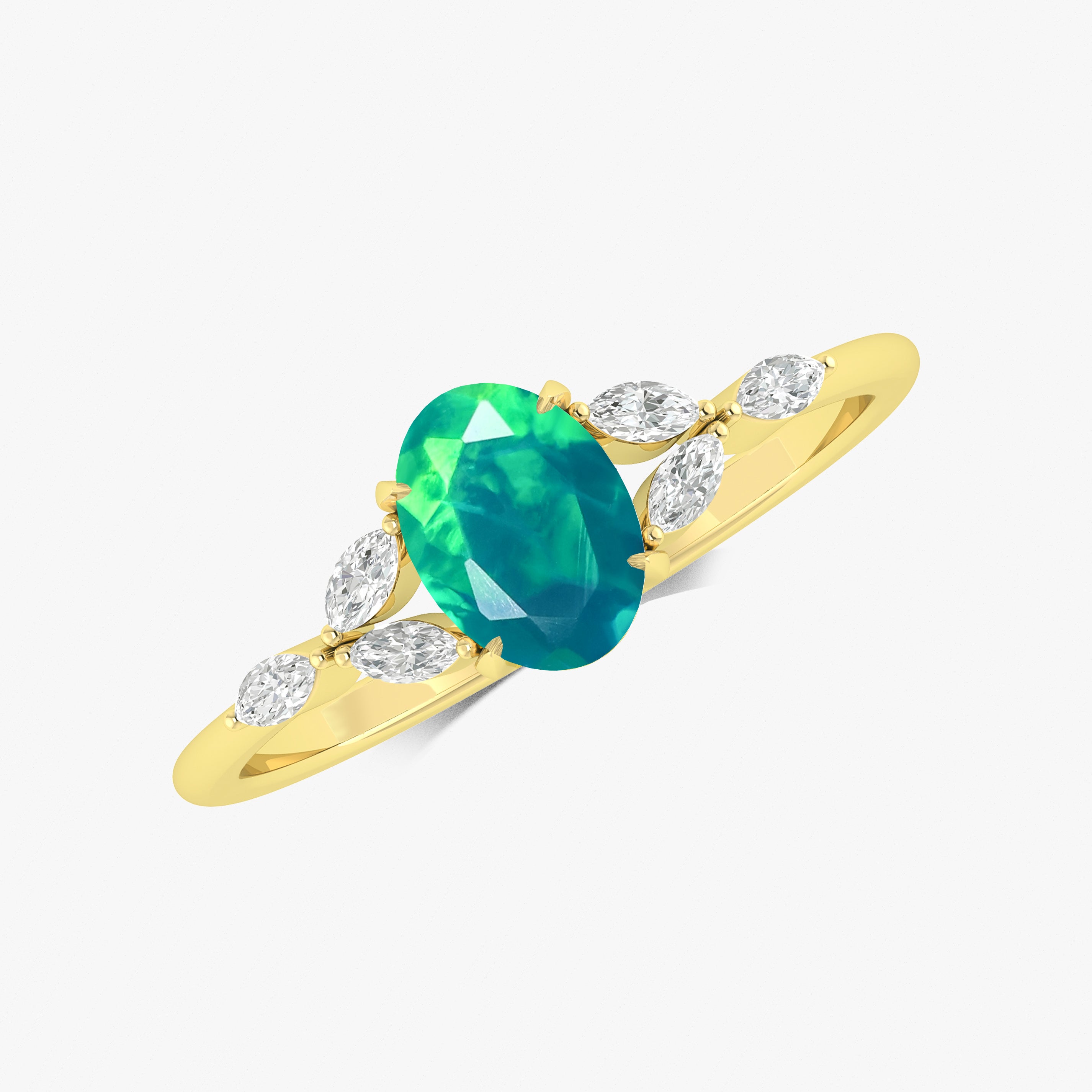 Oval Shape Natural Green Opal Statement Ring in Silver & Yellow Gold Filled